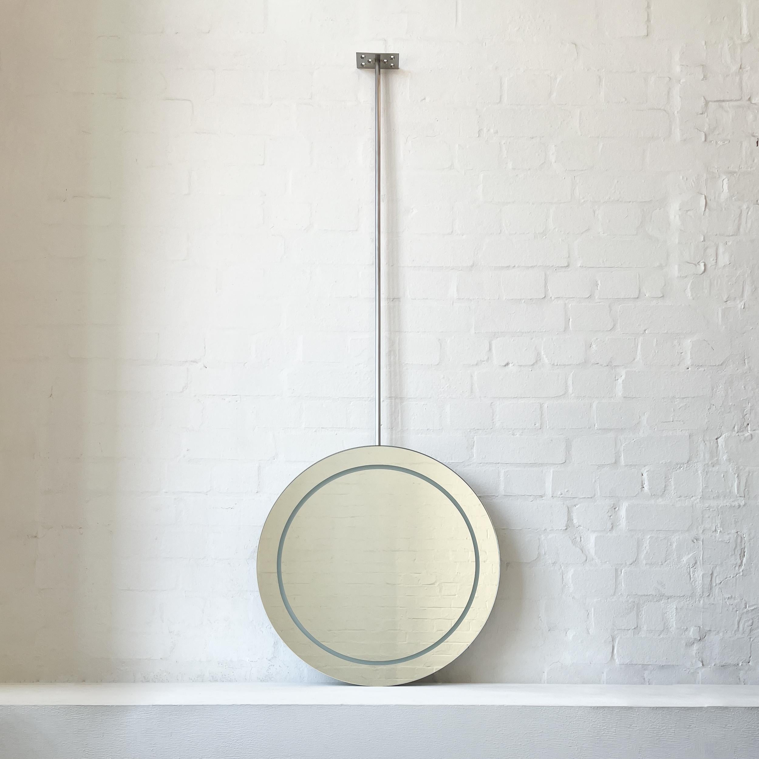 Orbis Illuminated Ceiling Suspended Round Frameless Mirror For Sale 4