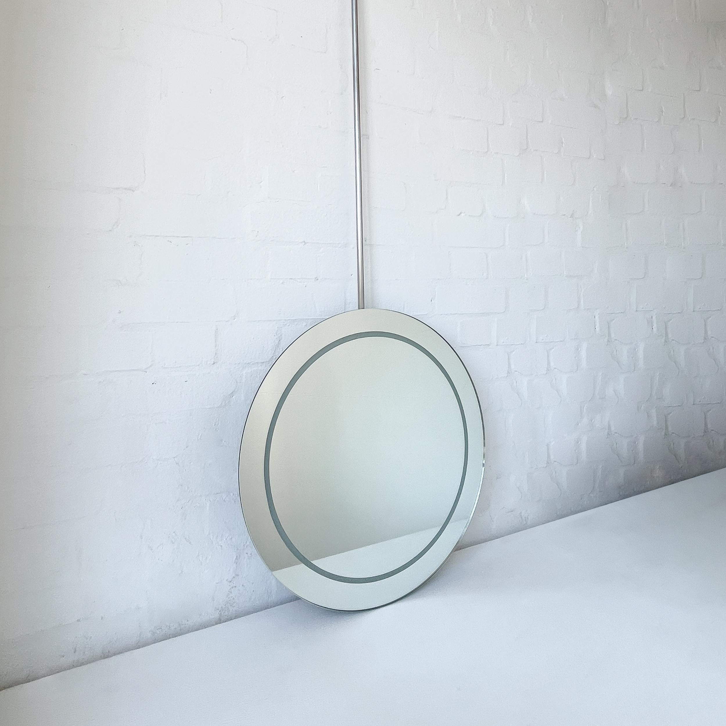 Orbis Illuminated Ceiling Suspended Round Frameless Mirror For Sale 5