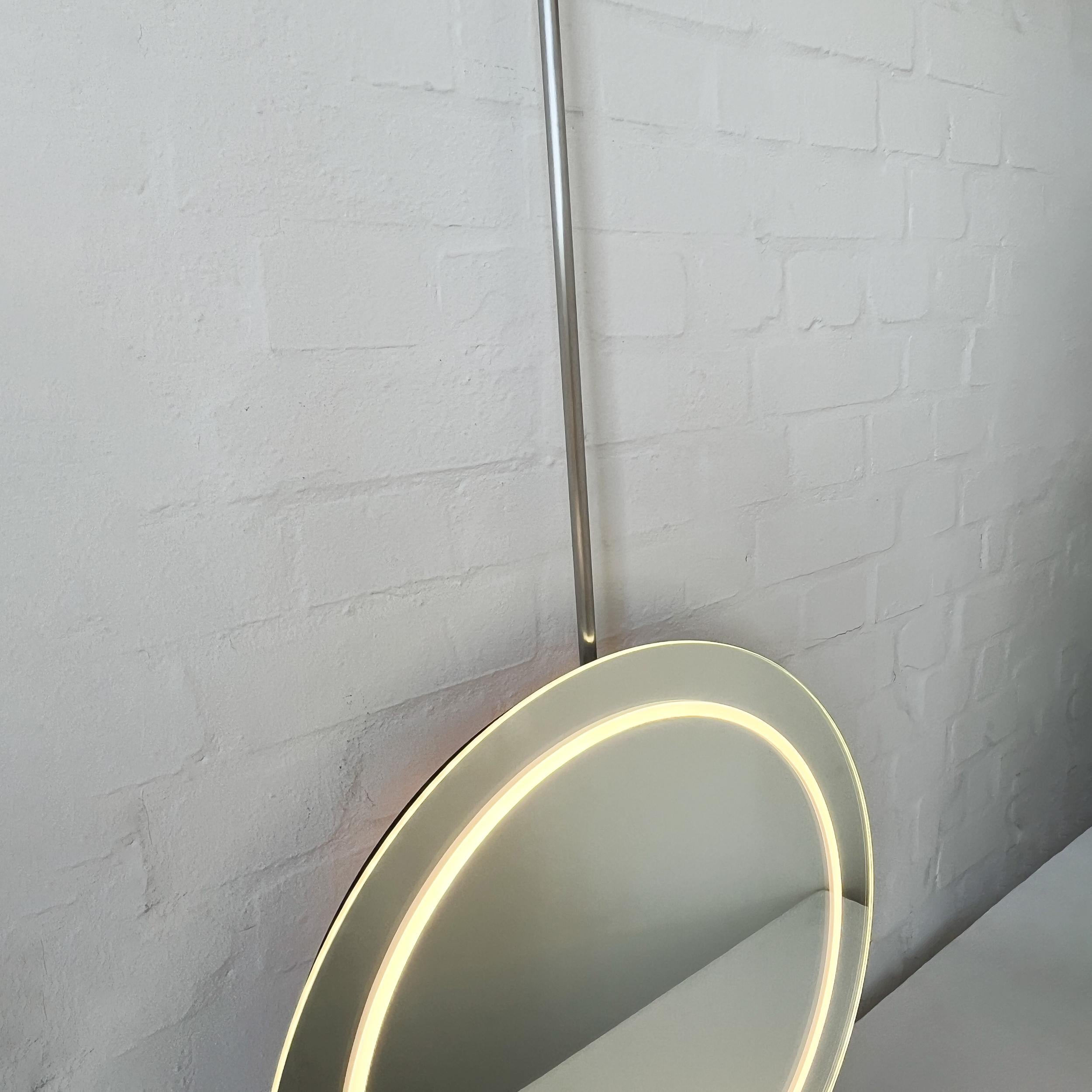 Orbis Illuminated Ceiling Suspended Round Frameless Mirror For Sale 1