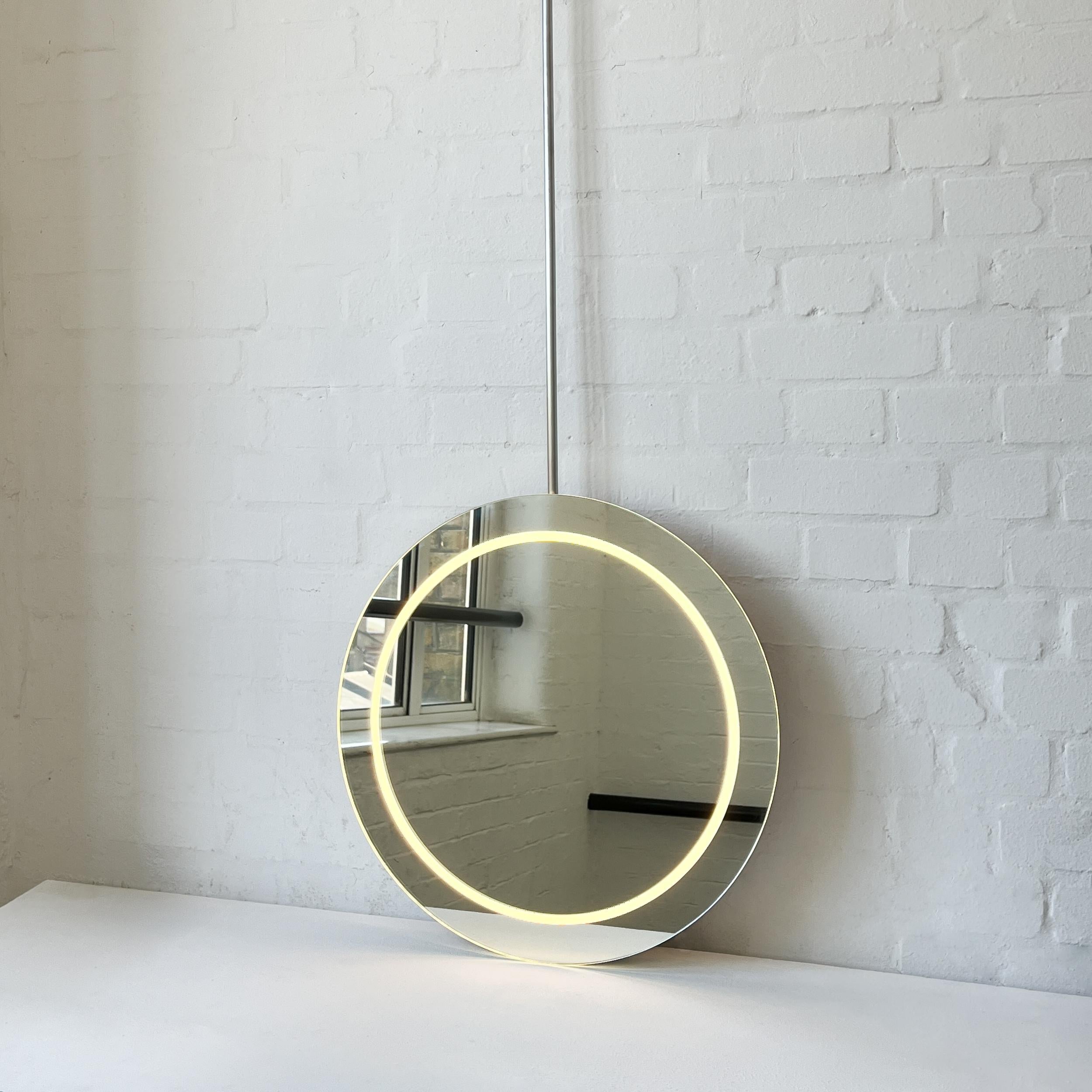 Orbis Illuminated Ceiling Suspended Round Frameless Mirror For Sale 2