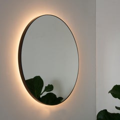 In Stock Orbis Back Illuminated Round Modern Mirror, Bronze Patina Brass Frame