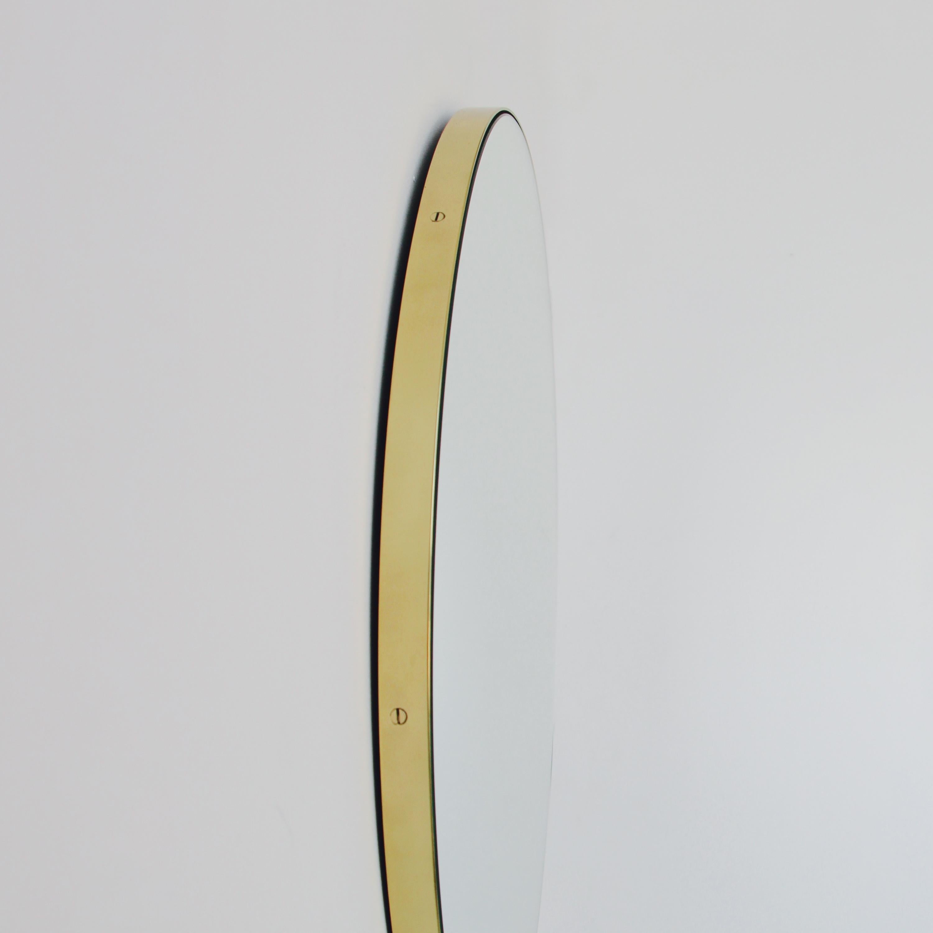 Orbis Minimalist Round Mirror with a Brass Frame, Large For Sale 3