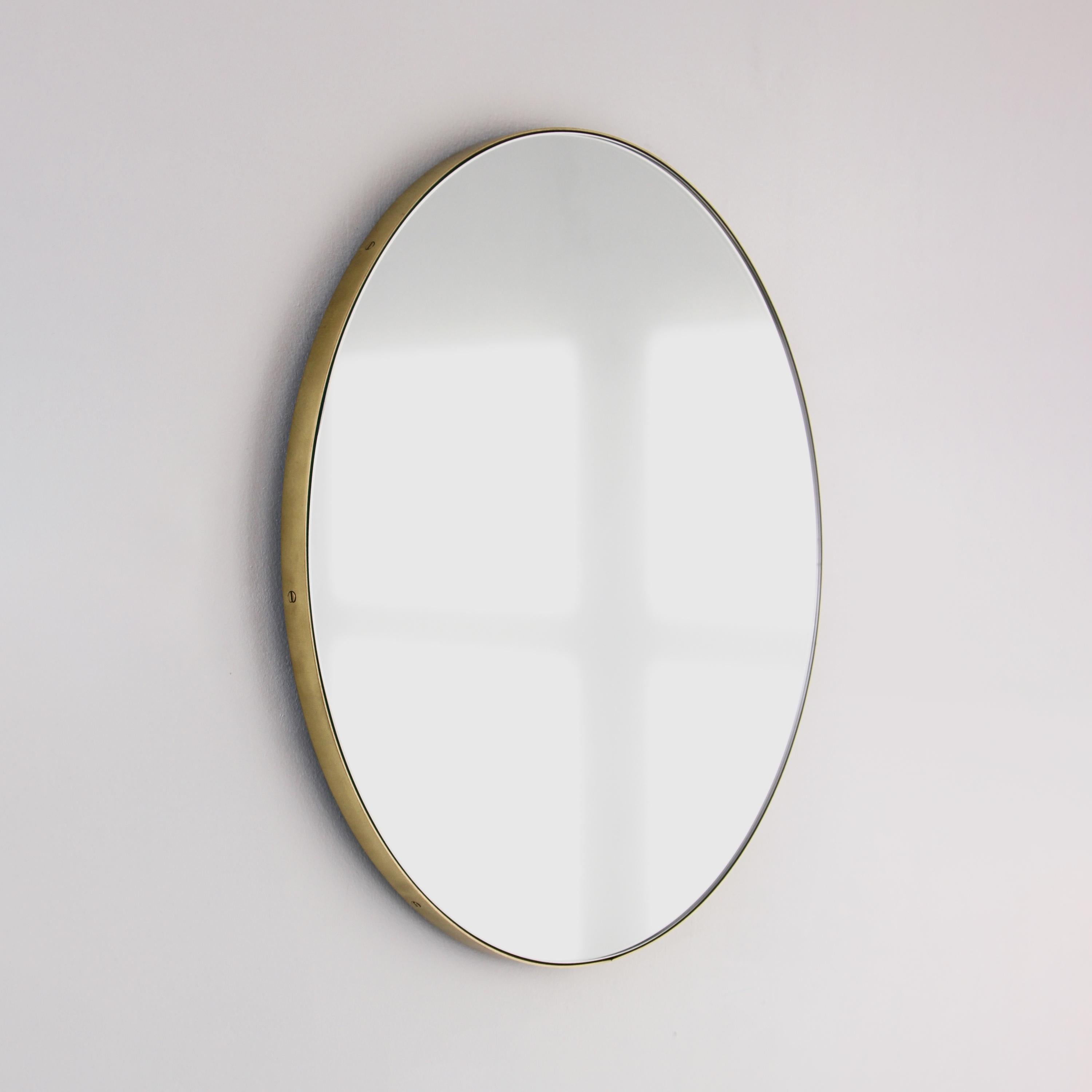 British Orbis Minimalist Round Mirror with a Brass Frame, Large For Sale