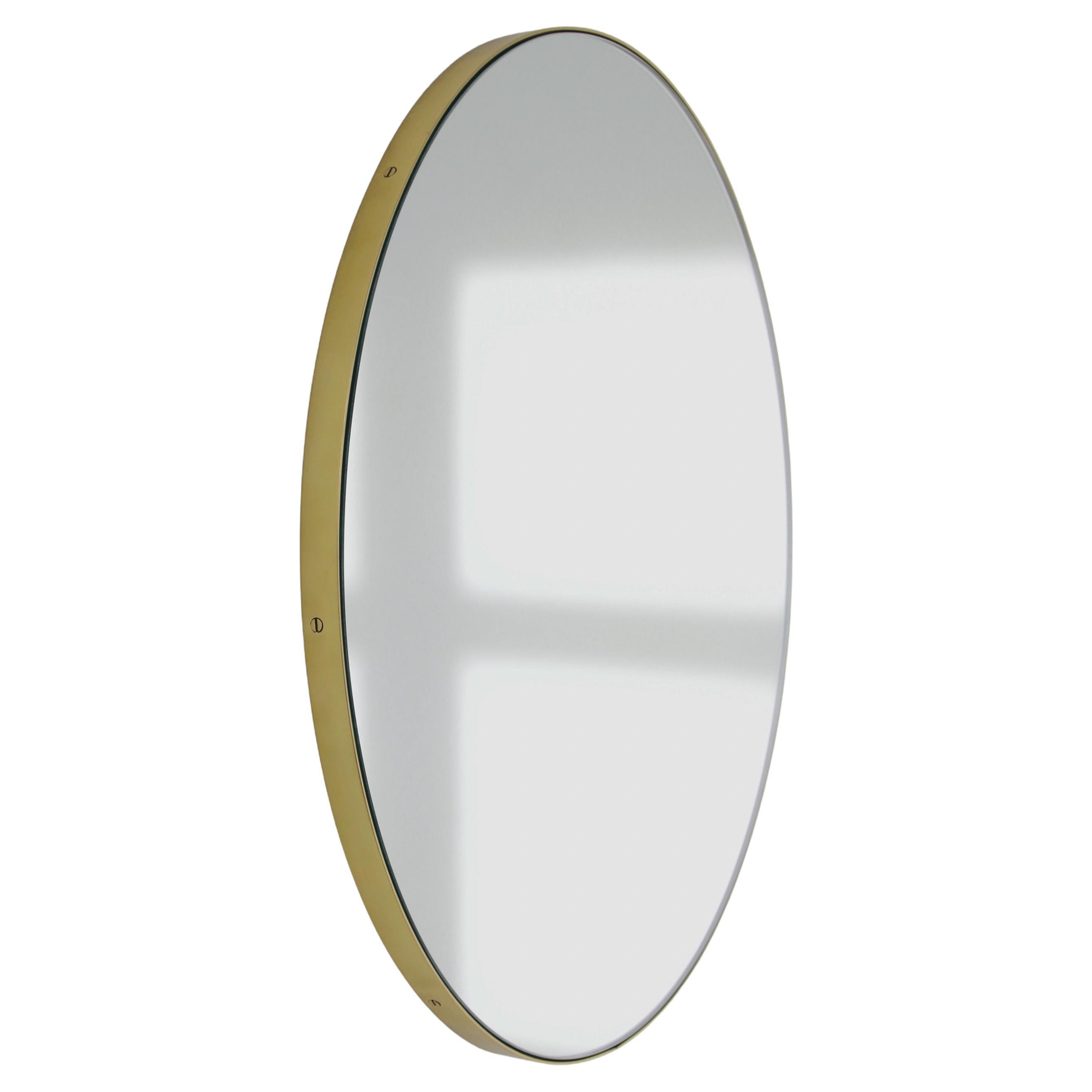 Orbis Minimalist Round Mirror with a Brass Frame, Large