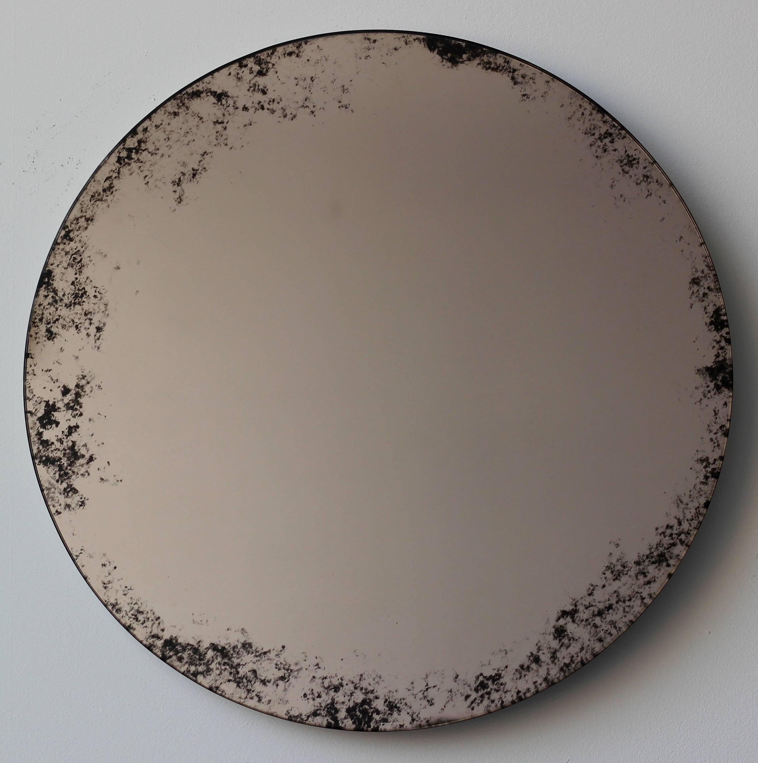Organic Modern Orbis Round Mirror Bronze Tinted with Black Antiqued Finish dia. 40cm / 15.8