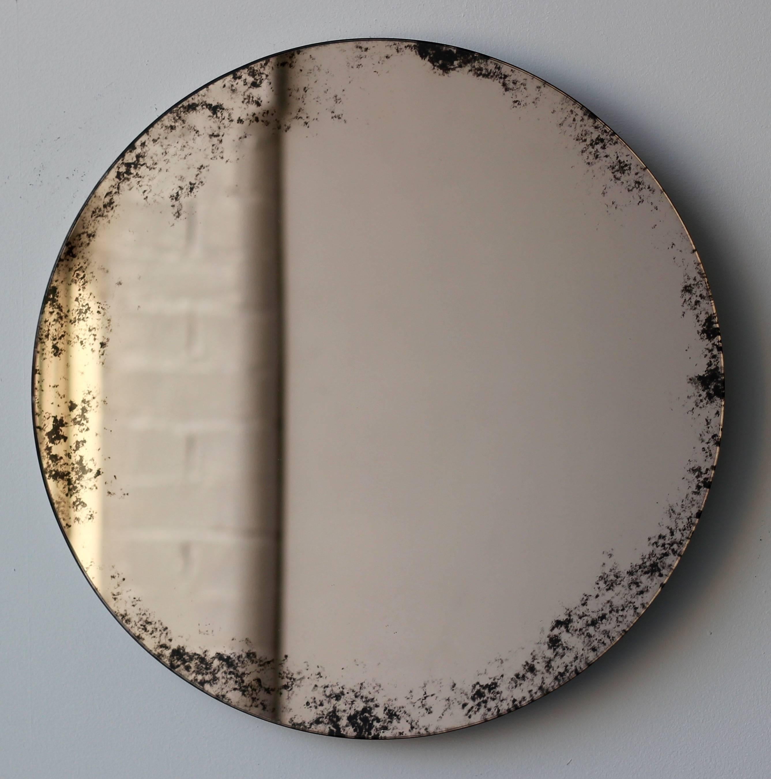 Contemporary Orbis Round Mirror Bronze Tinted with Black Antiqued Finish dia. 40cm / 15.8