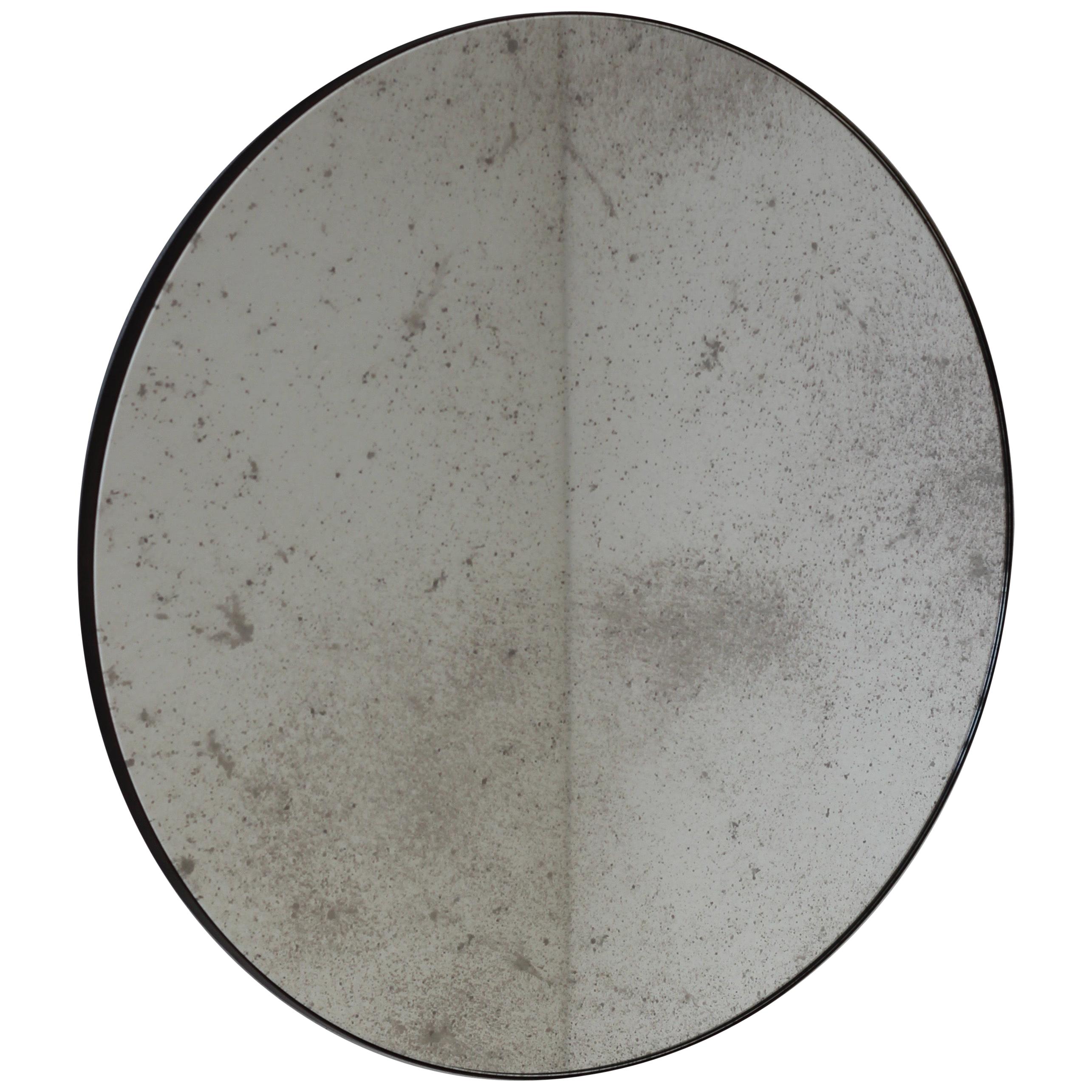 Orbis Antiqued Round Mirror with Brass Patinated Frame, Customisable, Regular
