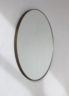 Orbis Runder Art Deco Mirror mit Messingrahmen mit Bronze Patina, klein