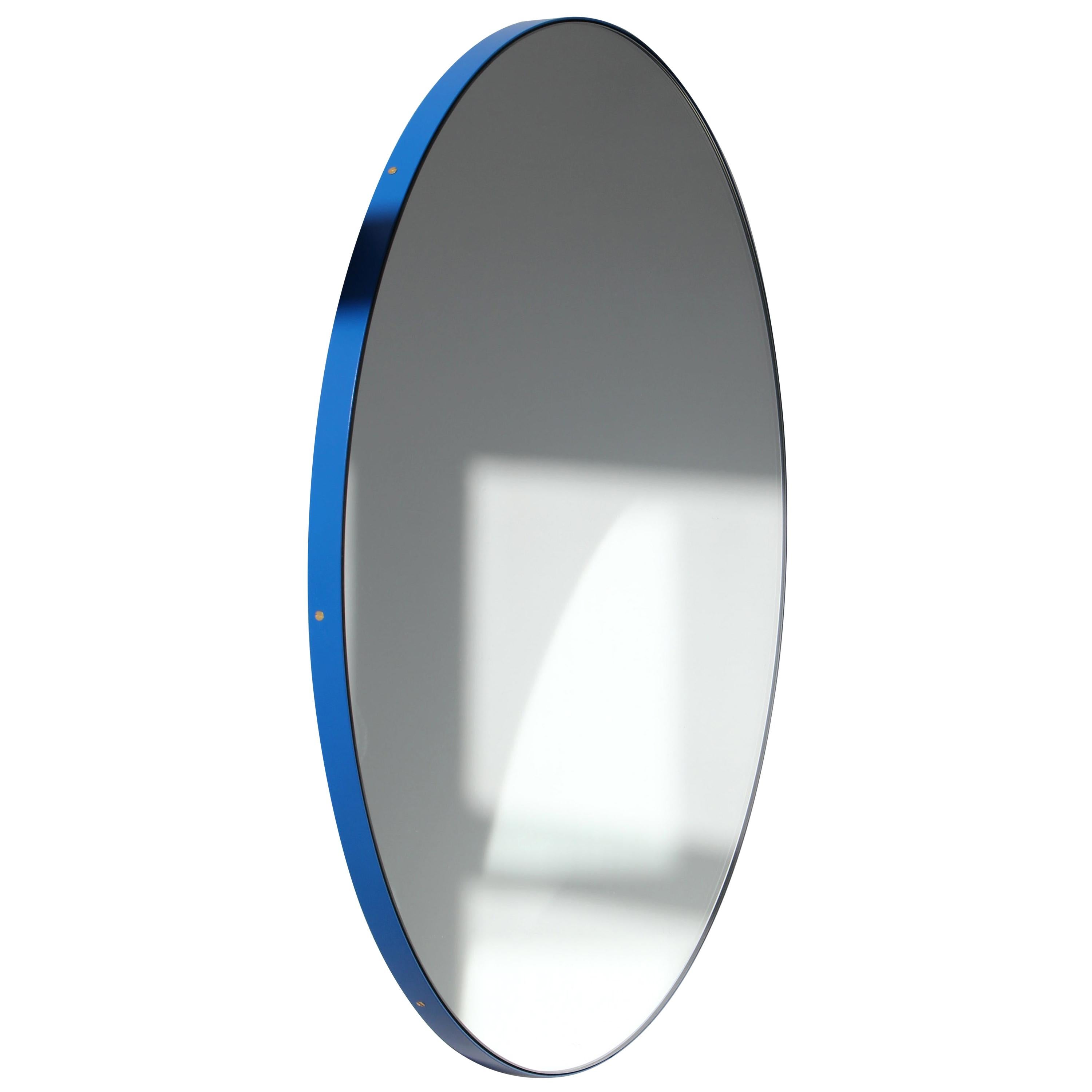 Orbis Round Contemporary Mirror with Blue Frame, Regular