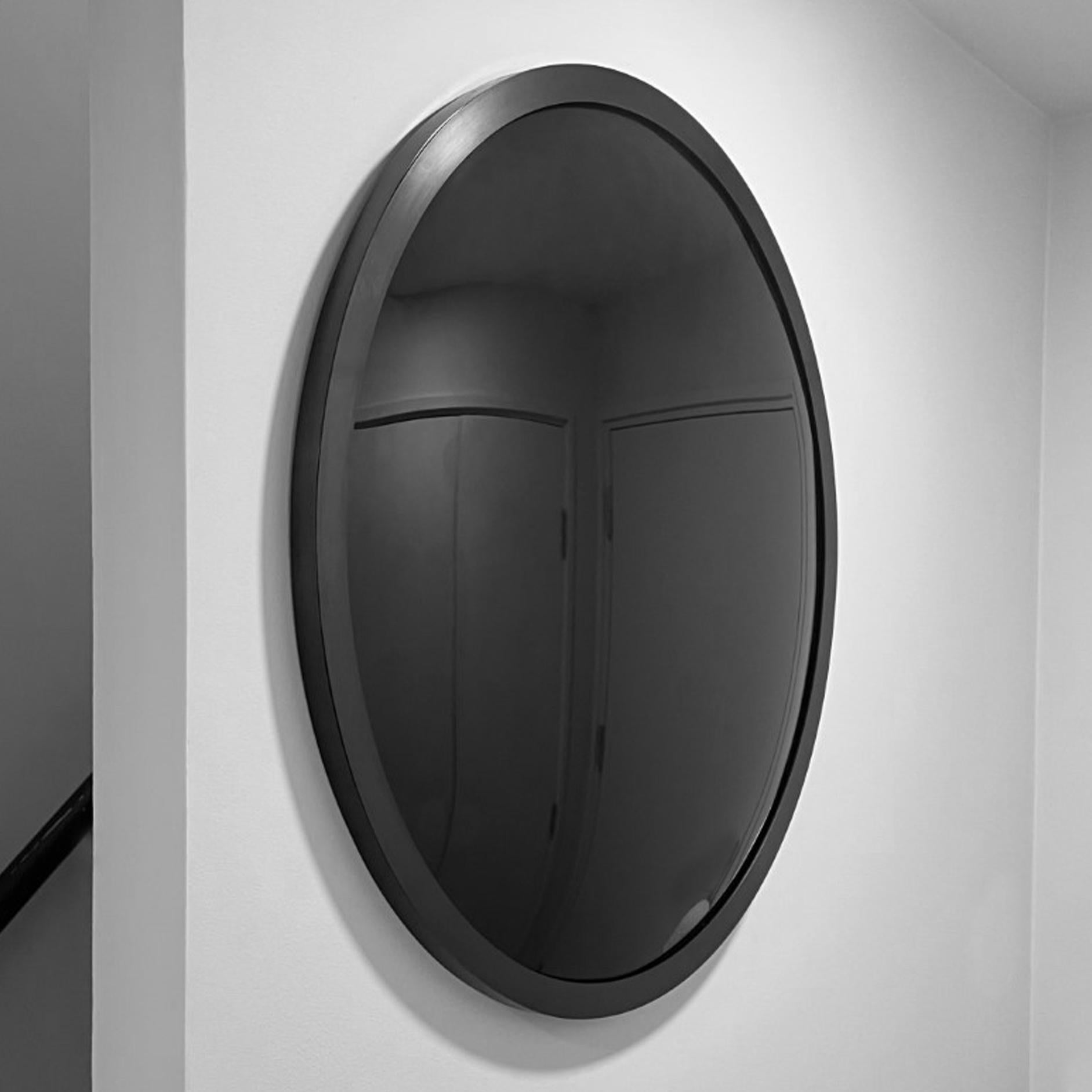 Organic Modern Orbis Round Black Tinted Convex Decorative Mirror, Blackened Metal Frame, Large For Sale
