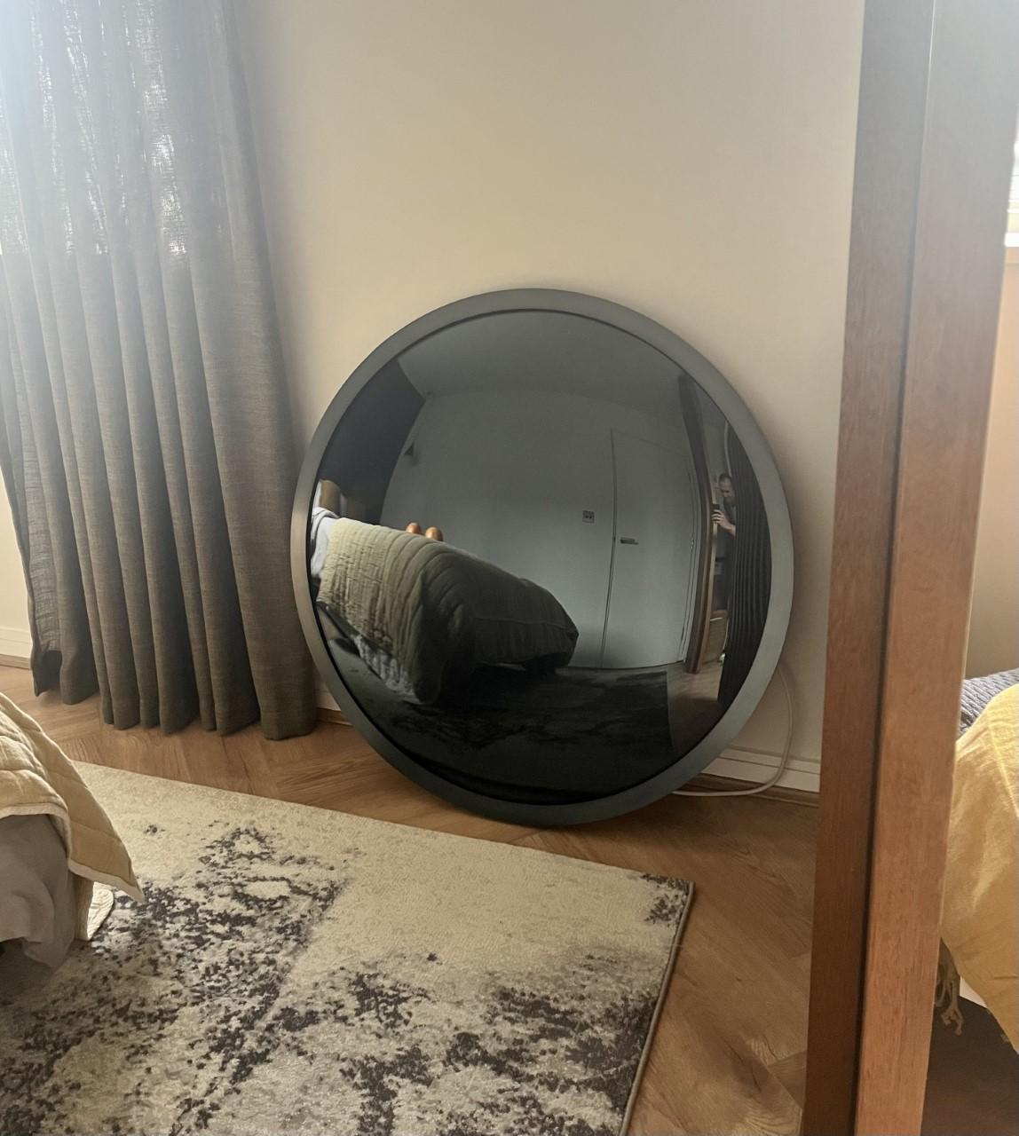 Orbis Round Black Tinted Convex Decorative Mirror, Blackened Metal Frame, Large en vente 2