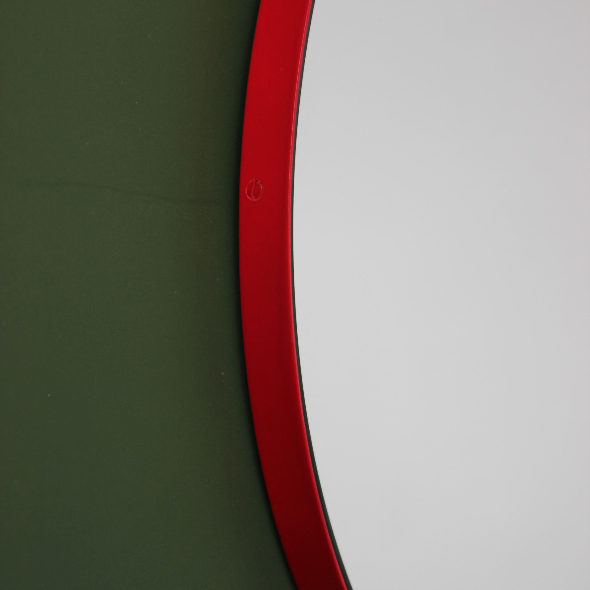 Orbis Round Contemporary Handcrafted Mirror with Red Frame, Large In New Condition For Sale In London, GB