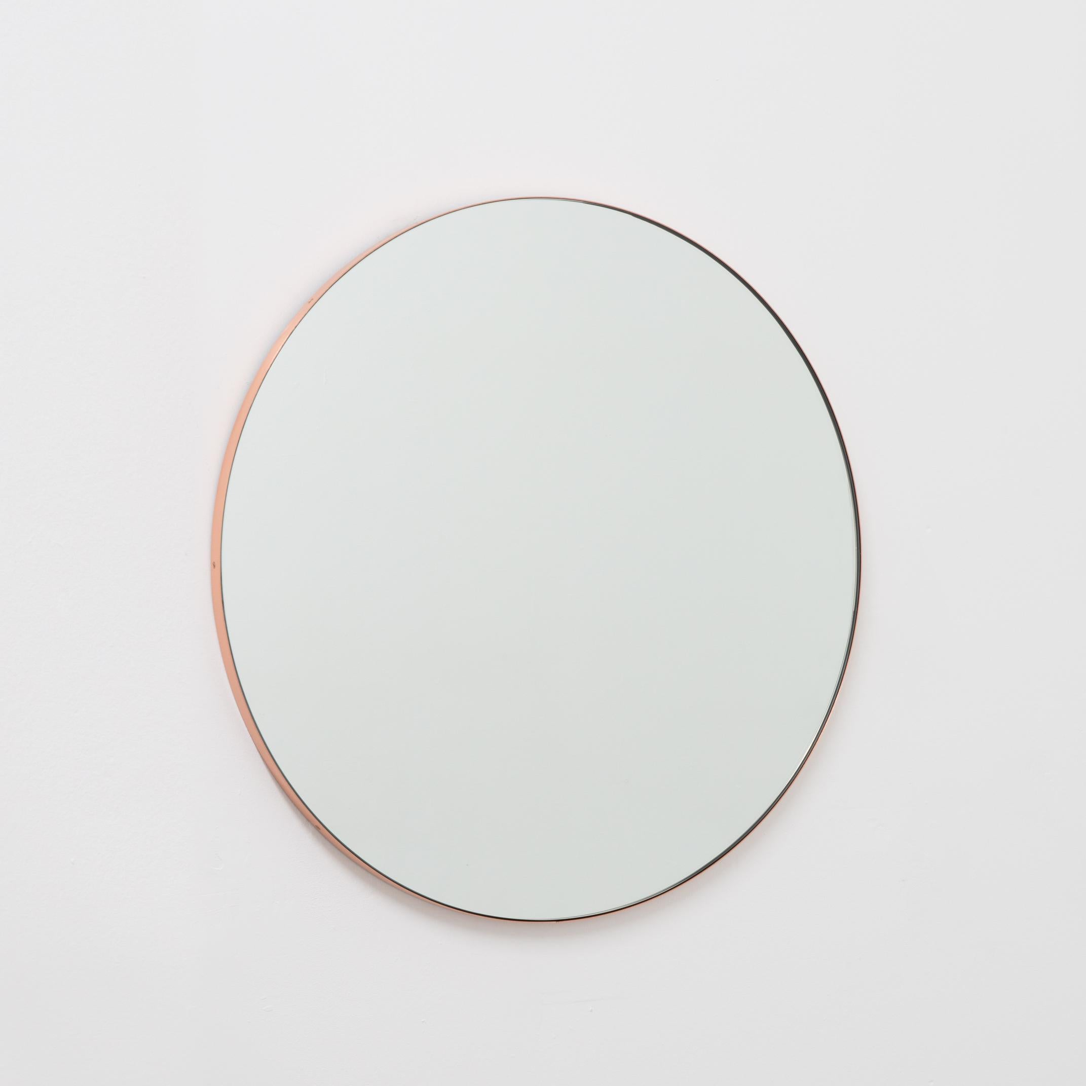 Brushed In Stock Orbis Round Handcrafted Mirror with Copper Frame, Medium For Sale