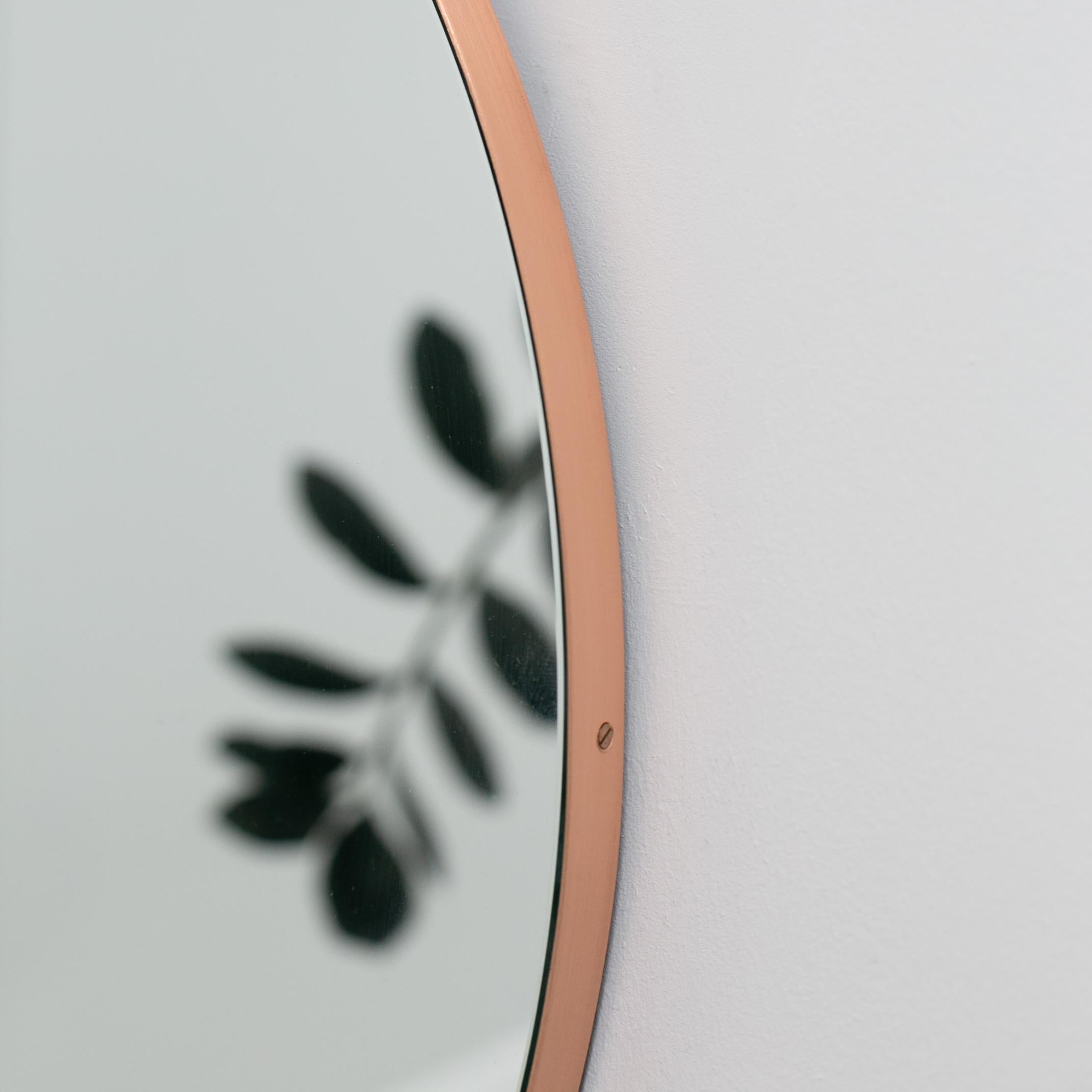 Contemporary In Stock Orbis Round Handcrafted Mirror with Copper Frame, Medium For Sale
