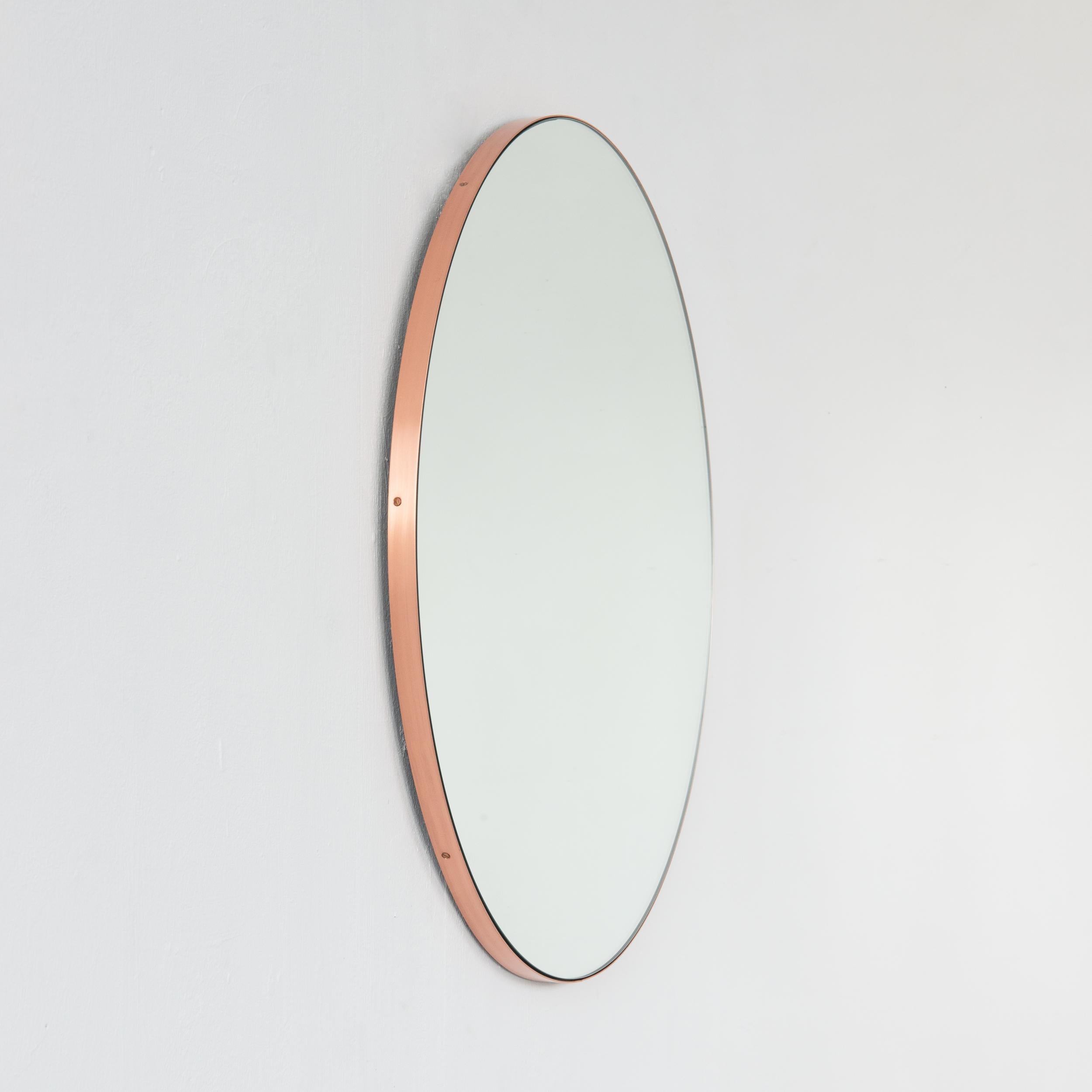 Orbis Round Contemporary Mirror with Copper Frame, Regular For Sale 1