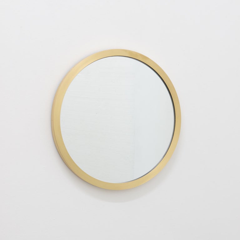 Orbis Round Contemporary Mirror with Full Brushed Brass Frame, Large