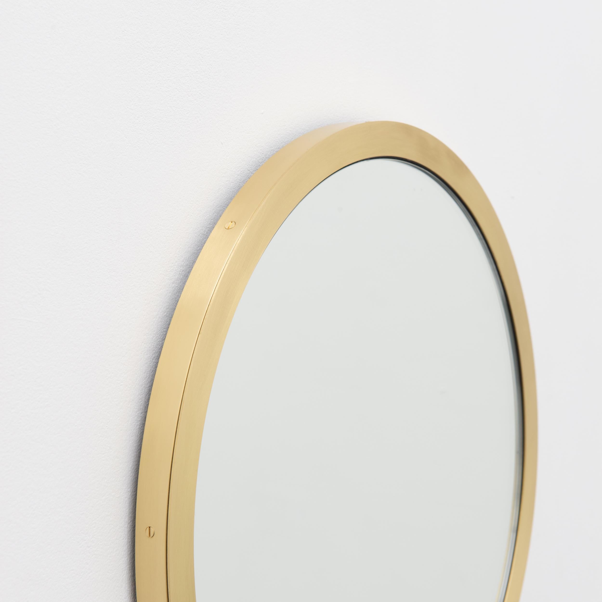 Orbis Round Art Deco Mirror with Full Brushed Brass Frame, Medium For Sale 3