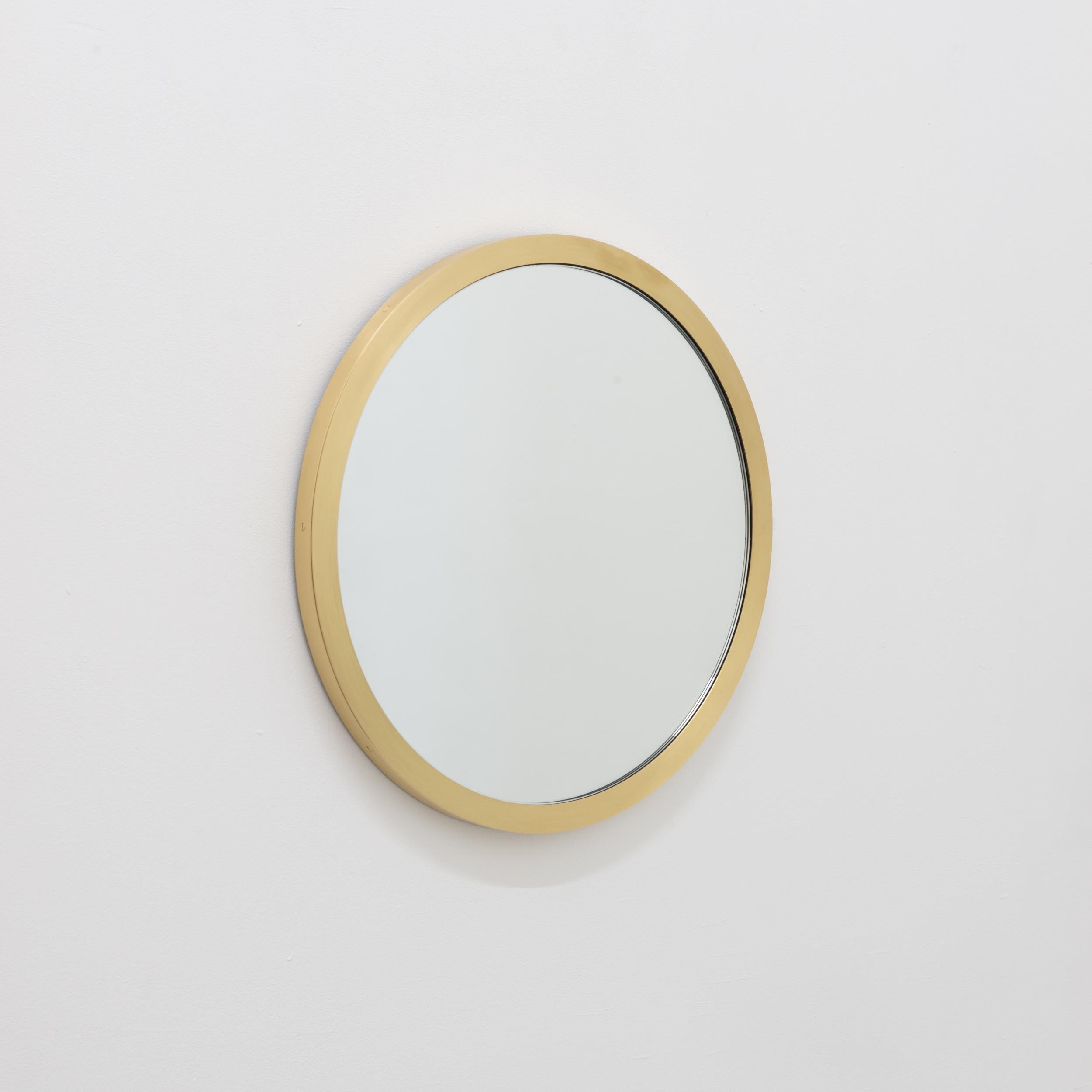 Orbis Round Contemporary Mirror with Full Brushed Brass Frame, Regular For Sale 3