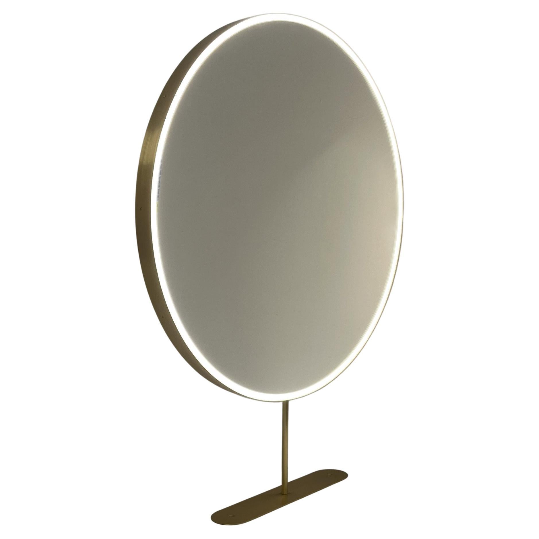Orbis Round Countertop Illuminated Bathroom Mirror with Modern Brass Frame