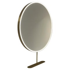 Miroir de salle de bains Orbis rond éclairé avec cadre en laiton moderne