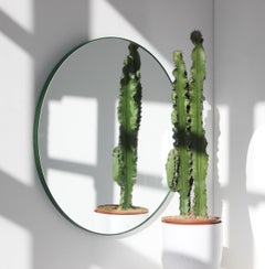 Orbis Round Modern Mirror with Green Frame, Customisable, Medium