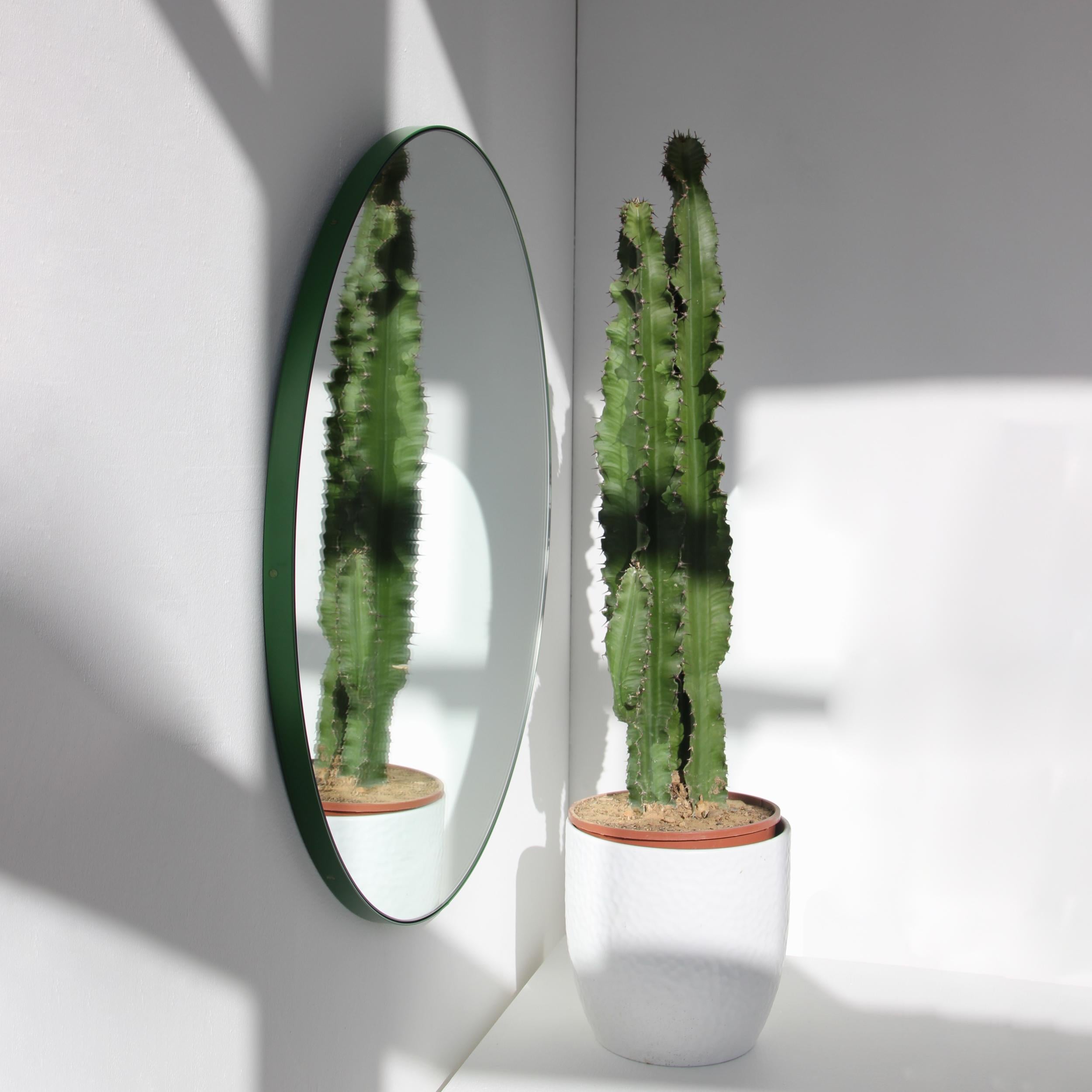 British Orbis Round Modern Mirror with Green Frame, Customisable, Medium For Sale