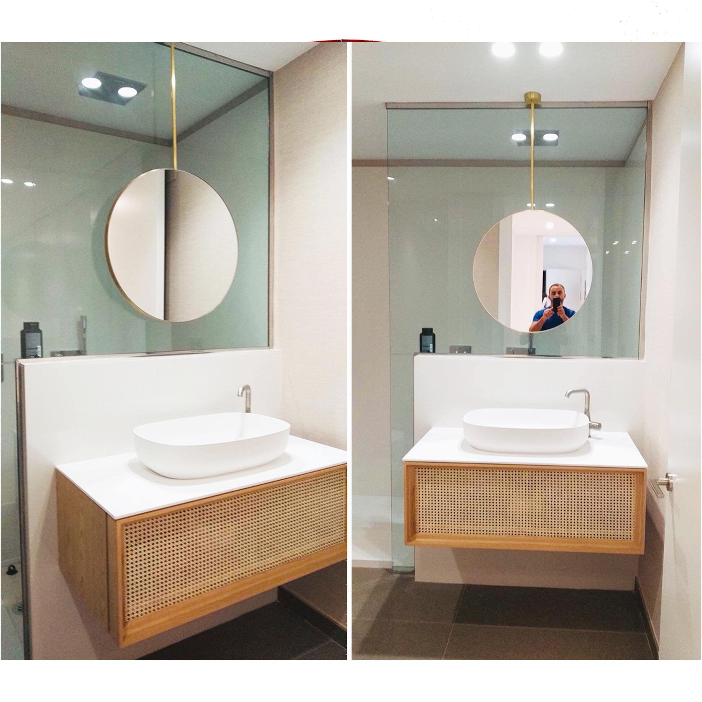 Orbis™ Round Double Sided Suspended Bathroom Mirror with a Brass Frame 5