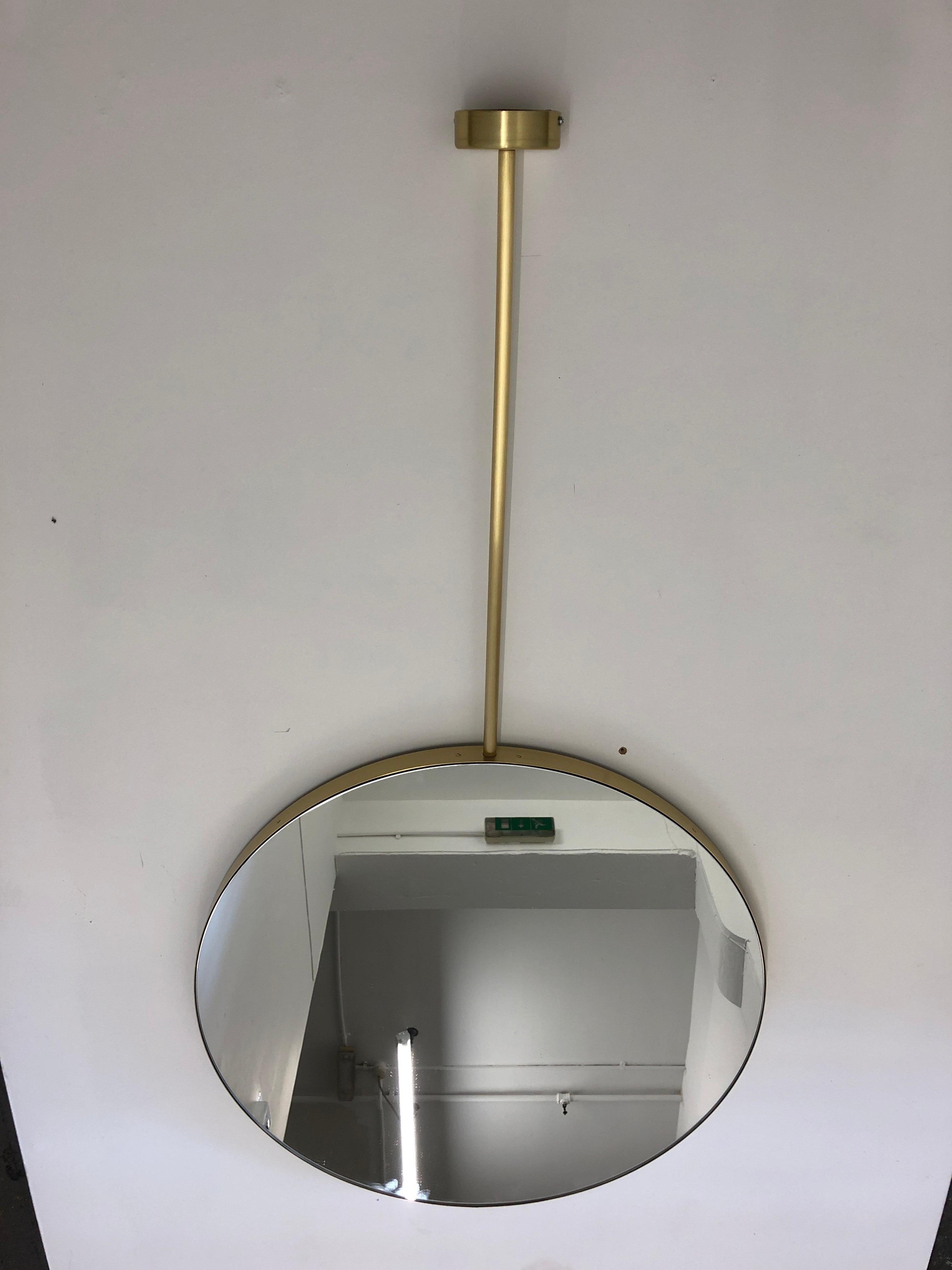 Contemporary Orbis™ Round Double Sided Suspended Bathroom Mirror with a Brass Frame