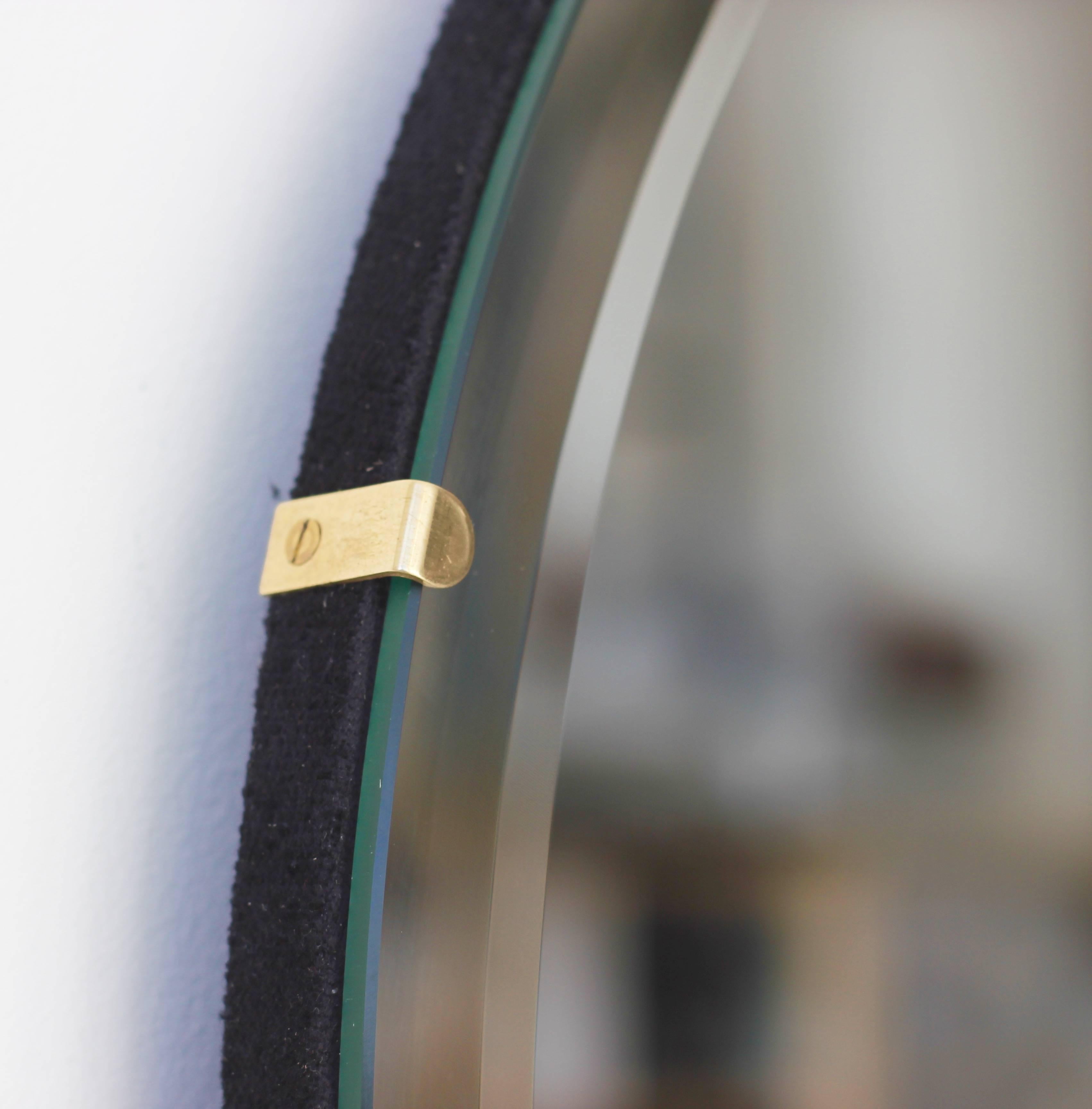 British Orbis Round Frameless Bevelled Mirror with Brass Clips, Regular For Sale