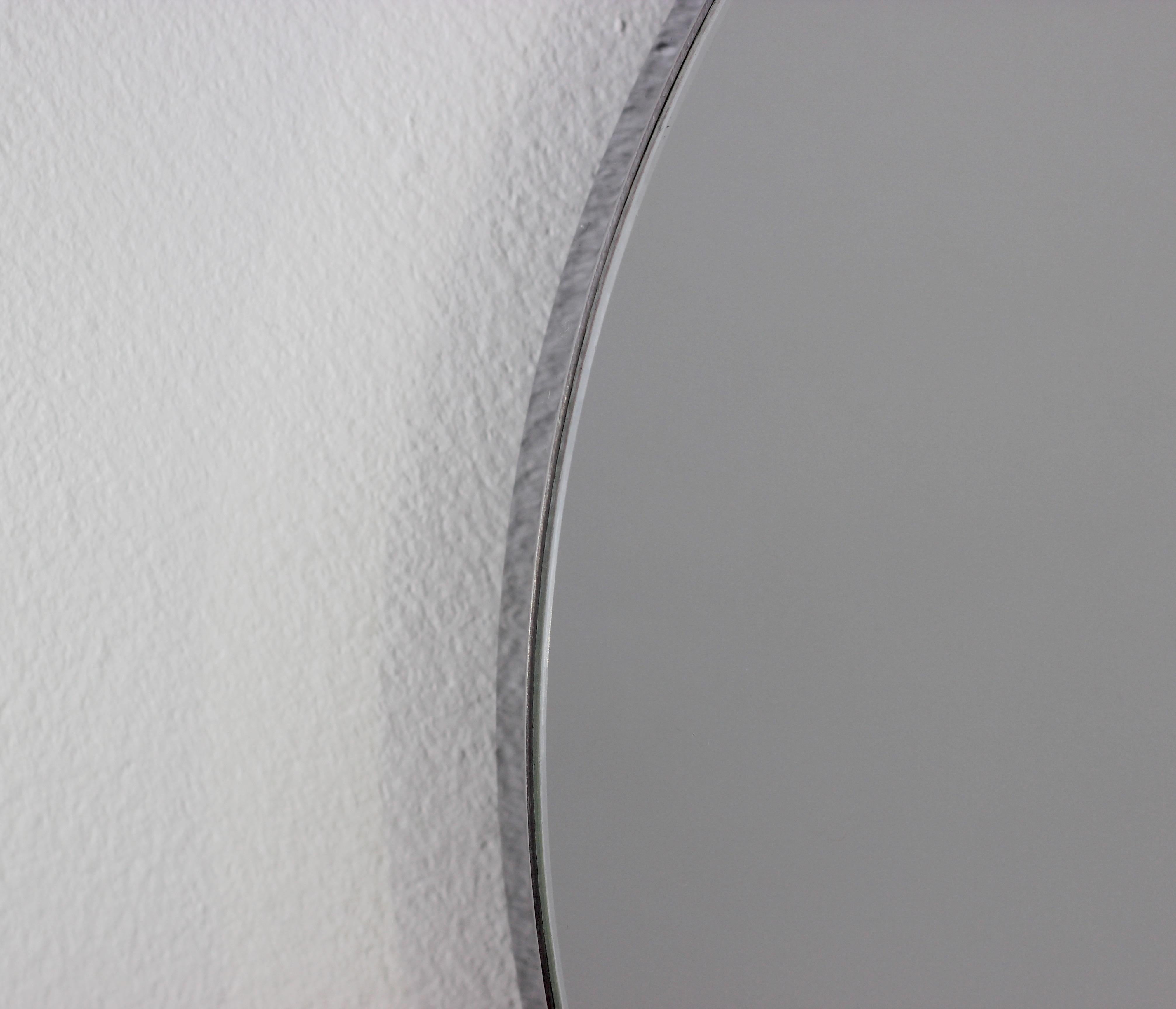Brushed Orbis Round Handcrafted Mirror with Stainless Steel Frame, Large For Sale