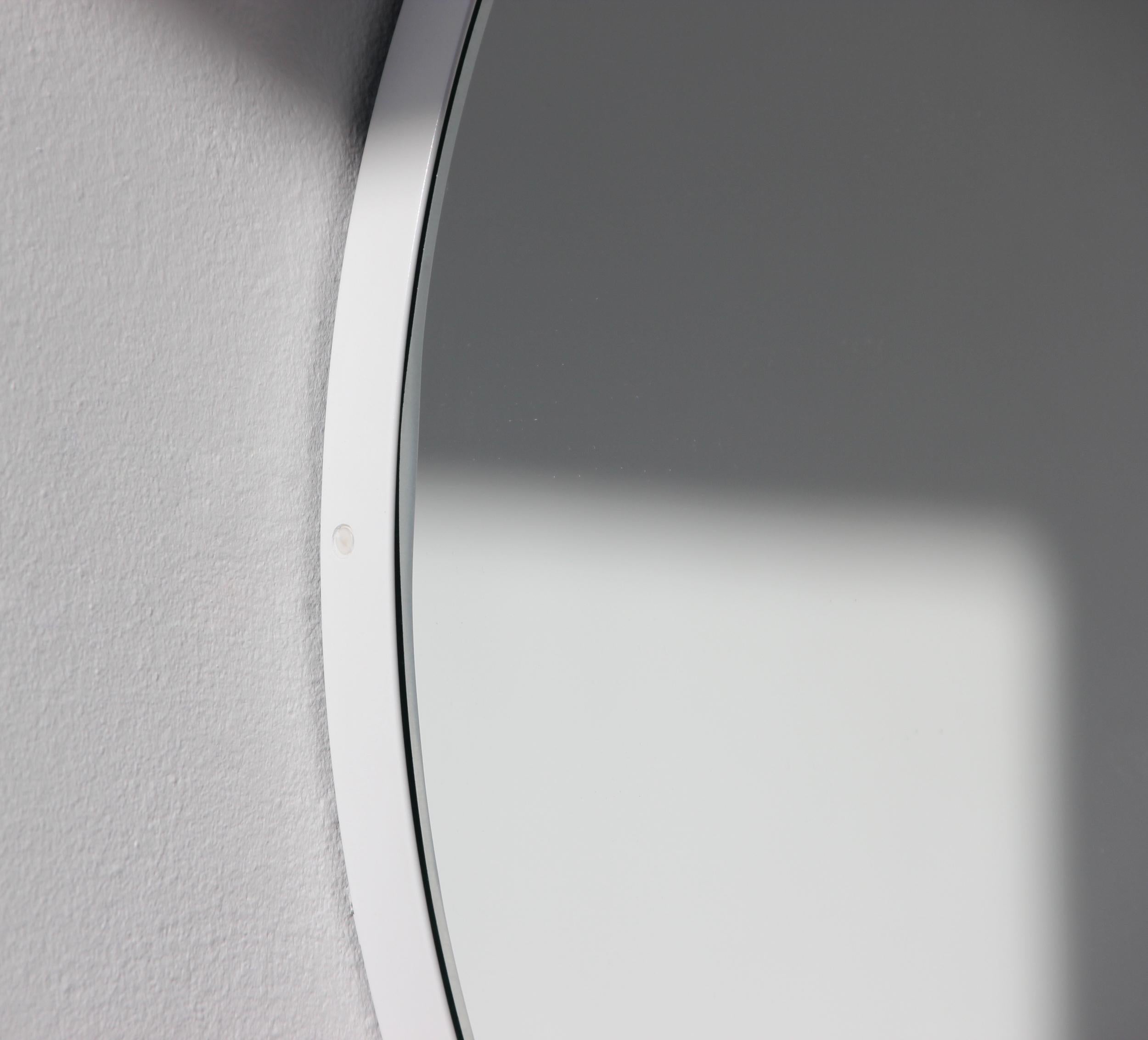 British Orbis Round Handcrafted Modern Mirror with White Frame, Regular For Sale
