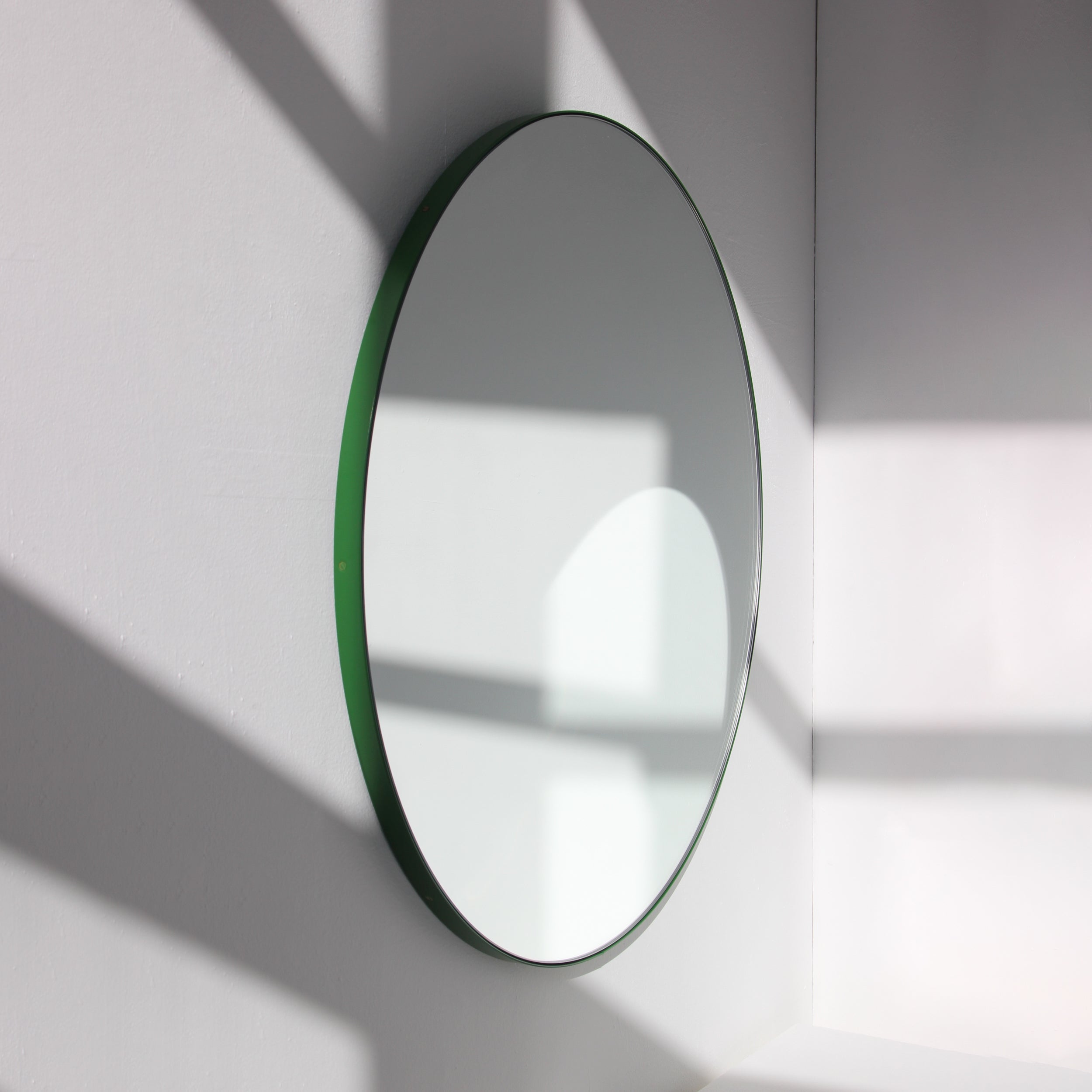 Orbis Round Minimalist Mirror with Green Frame, Small For Sale