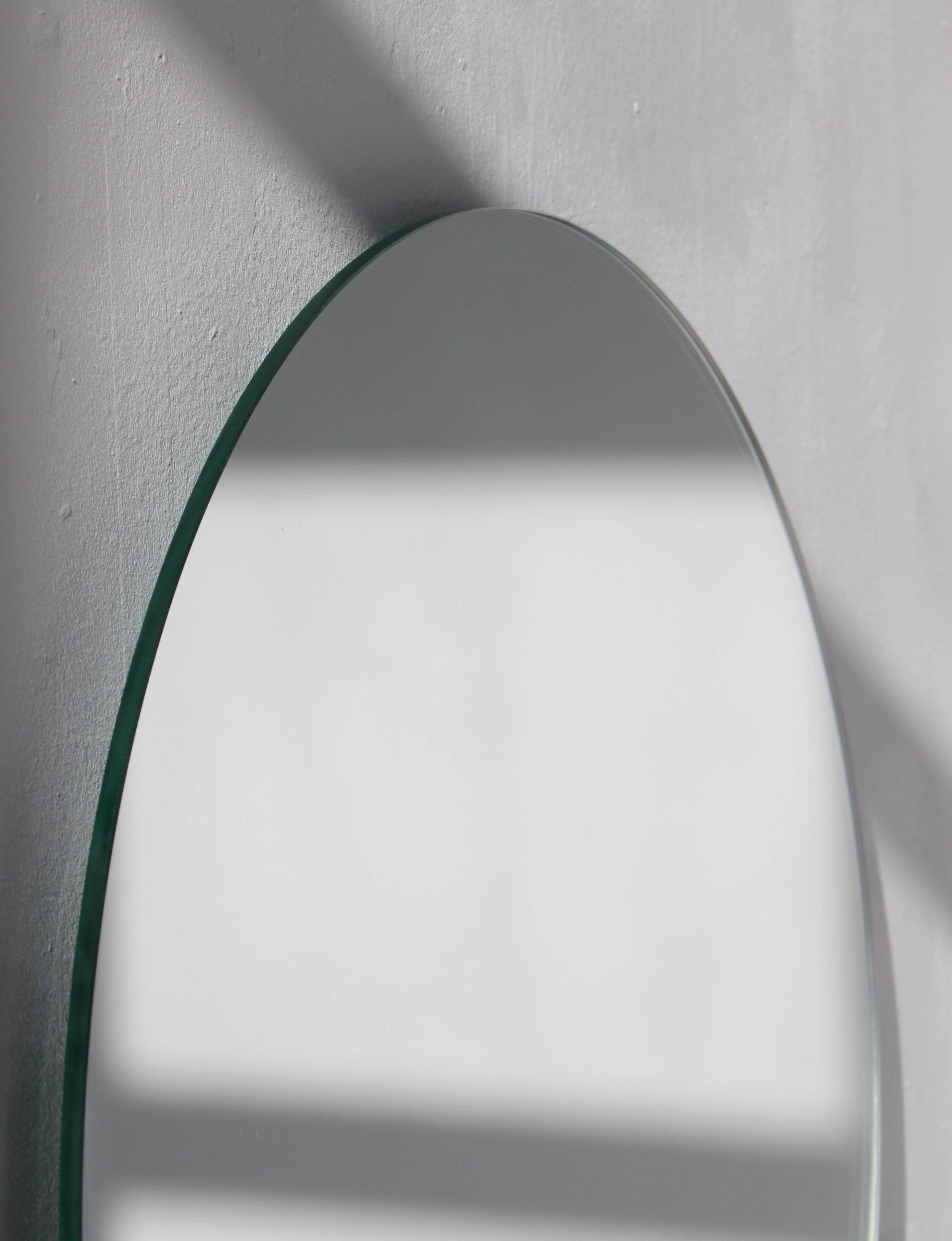 Silvered In Stock Orbis Round Minimalist Contemporary Frameless Mirror, Large For Sale