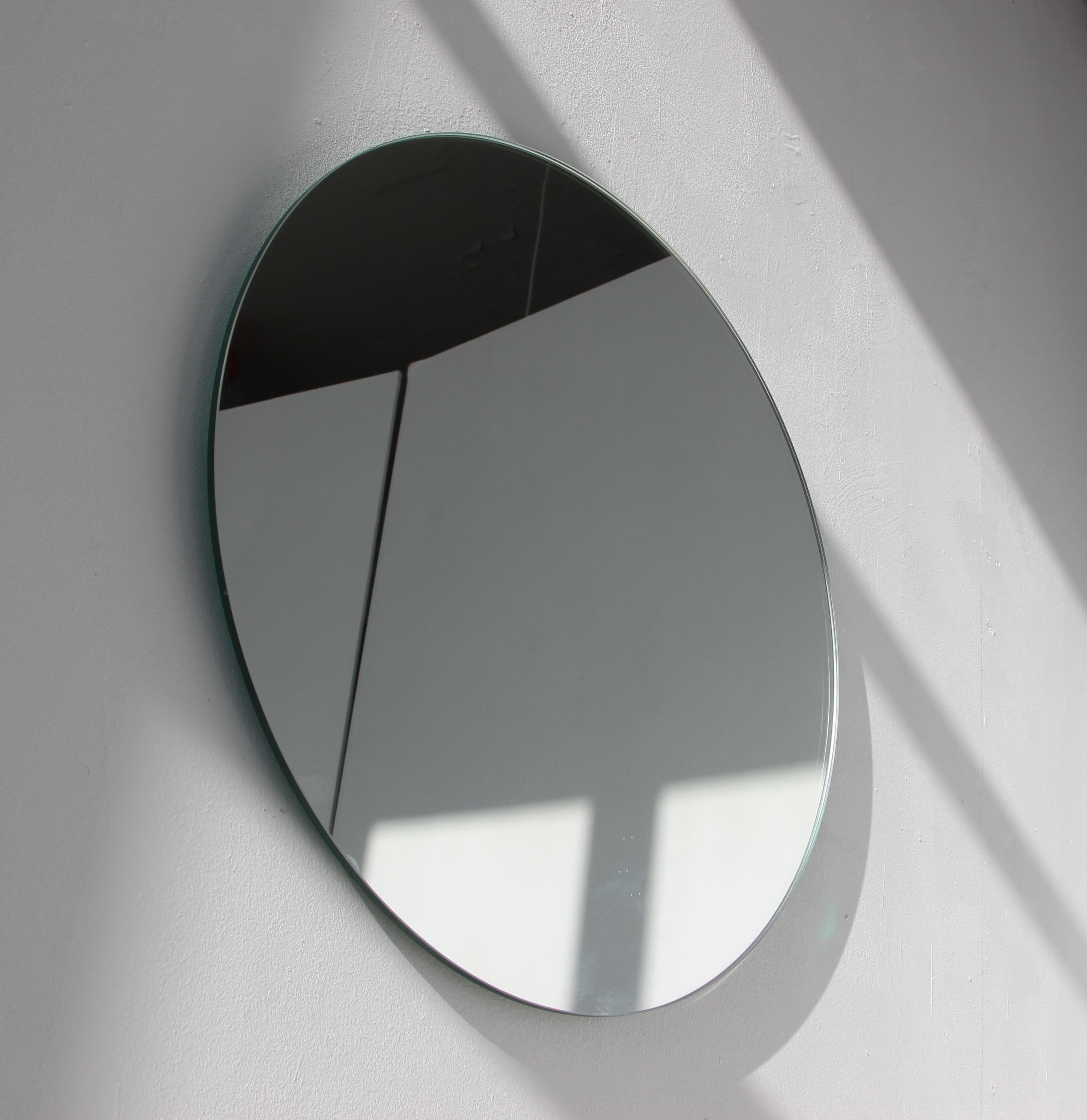 In Stock Orbis Round Minimalist Contemporary Frameless Mirror, Large For Sale 2