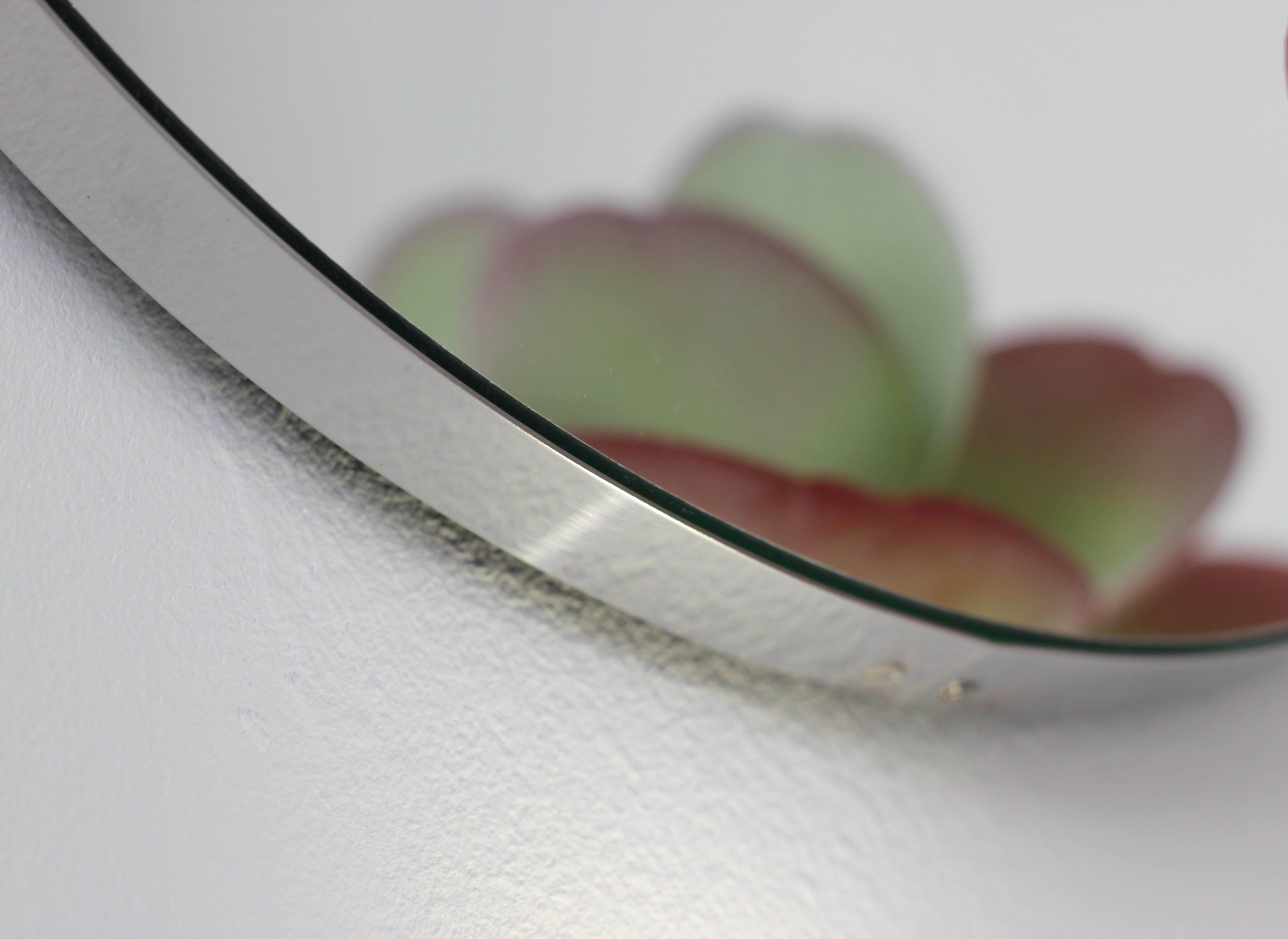 Modern Orbis Round Minimalist Mirror with Handcrafted Stainless Steel Frame, Medium For Sale
