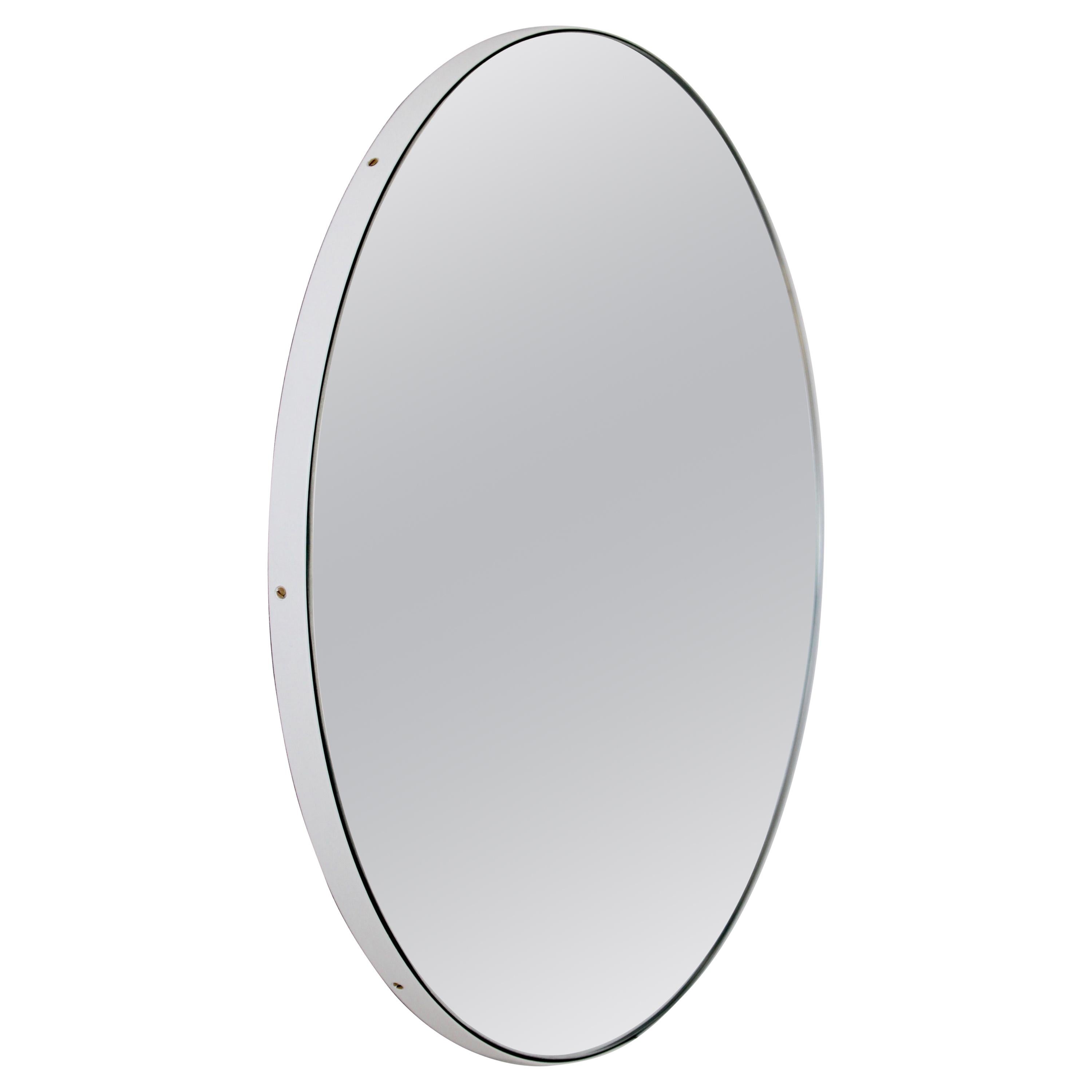 In Stock Orbis Round Minimalist Mirror with White Frame, Large