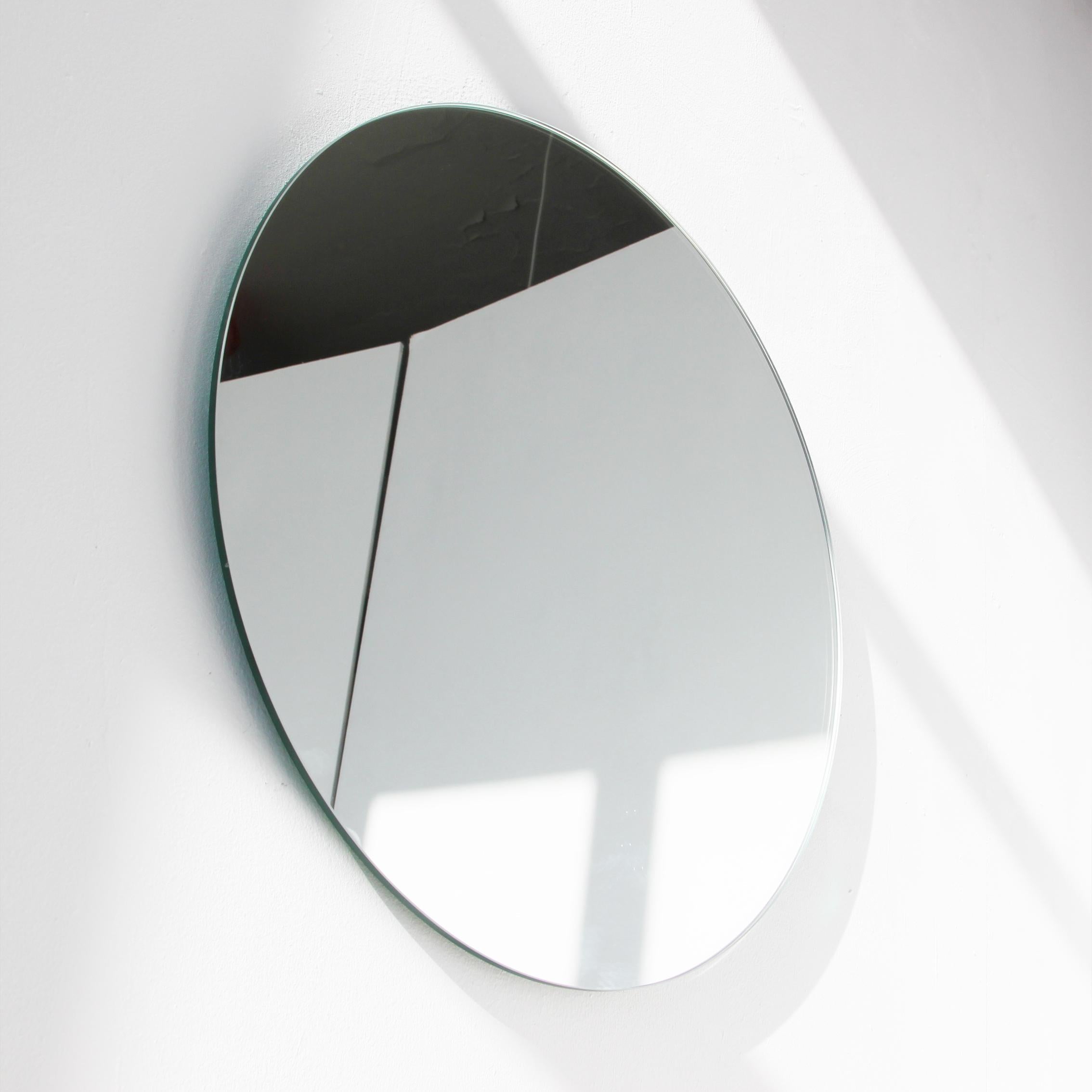 Contemporary Orbis Round Minimalist Frameless Mirror with Floating Effect, Regular For Sale
