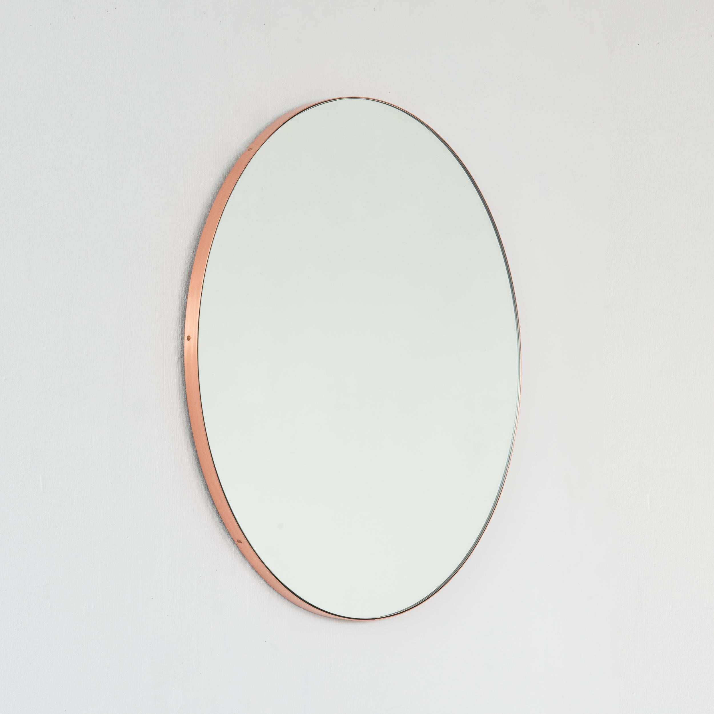 Orbis Round Contemporary Mirror with Brushed Copper Frame, XL For Sale 3