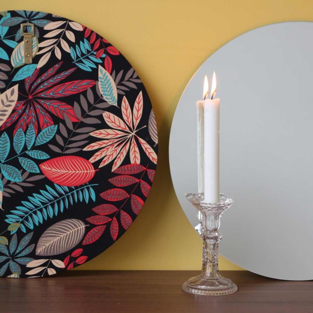 British Orbis Round Mirror with Contemporary Hand-Printed Floral Fabric, Large For Sale