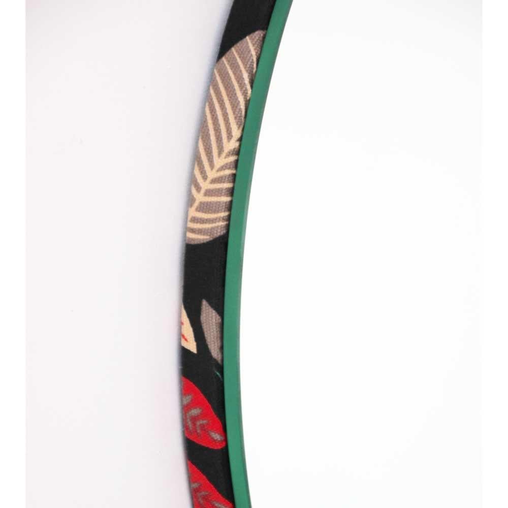 XXIe siècle et contemporain Miroir rond Orbis avec tissu floral contemporain imprimé à la main, large en vente