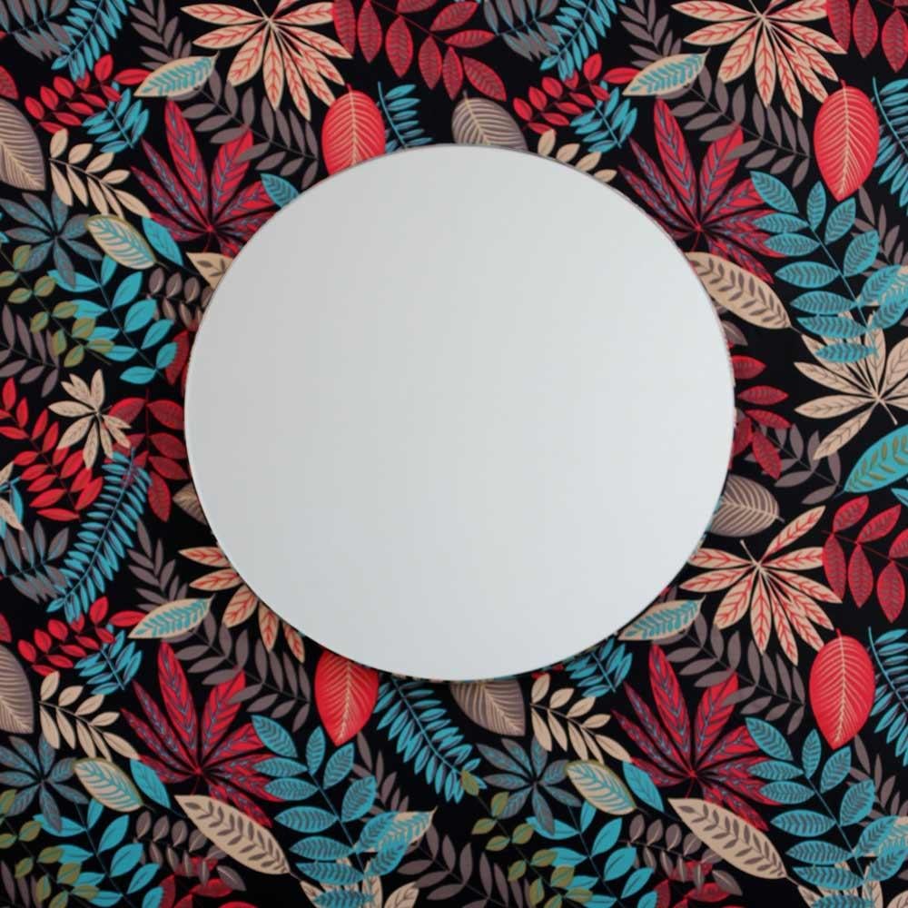 Orbis Round Mirror with Contemporary Hand-Printed Floral Fabric, Large For Sale 3