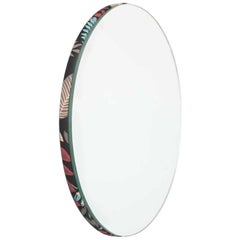 Orbis Round Mirror with Contemporary Hand-Printed Floral Fabric, Large