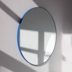 Orbis Round Modern Contemporary Mirror with Blue Frame, Customisable - Small