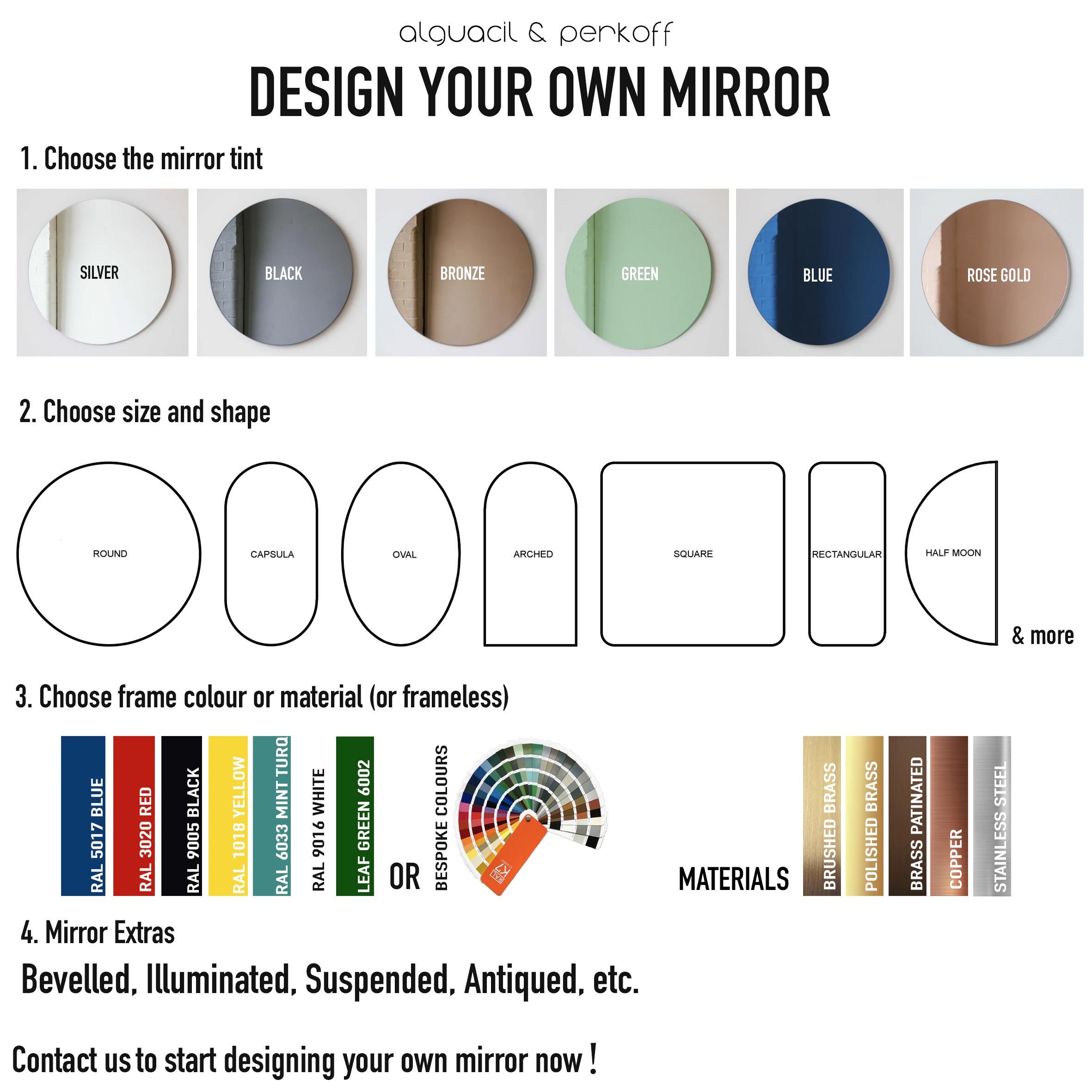 Aluminum Orbis Round Modern Customisable Mirror with Green Frame, Large For Sale