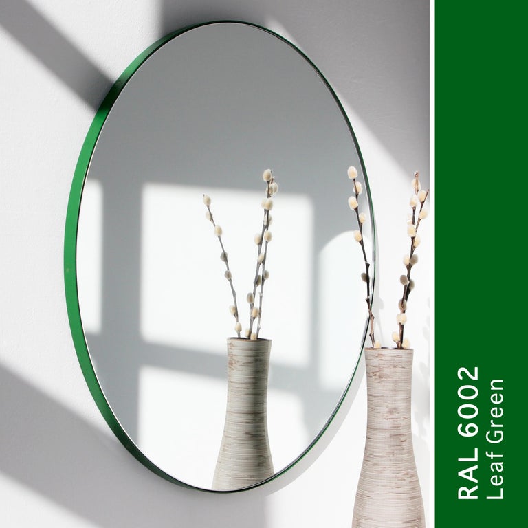 Orbis Round Modern Customisable Mirror with Green Frame, Large For Sale