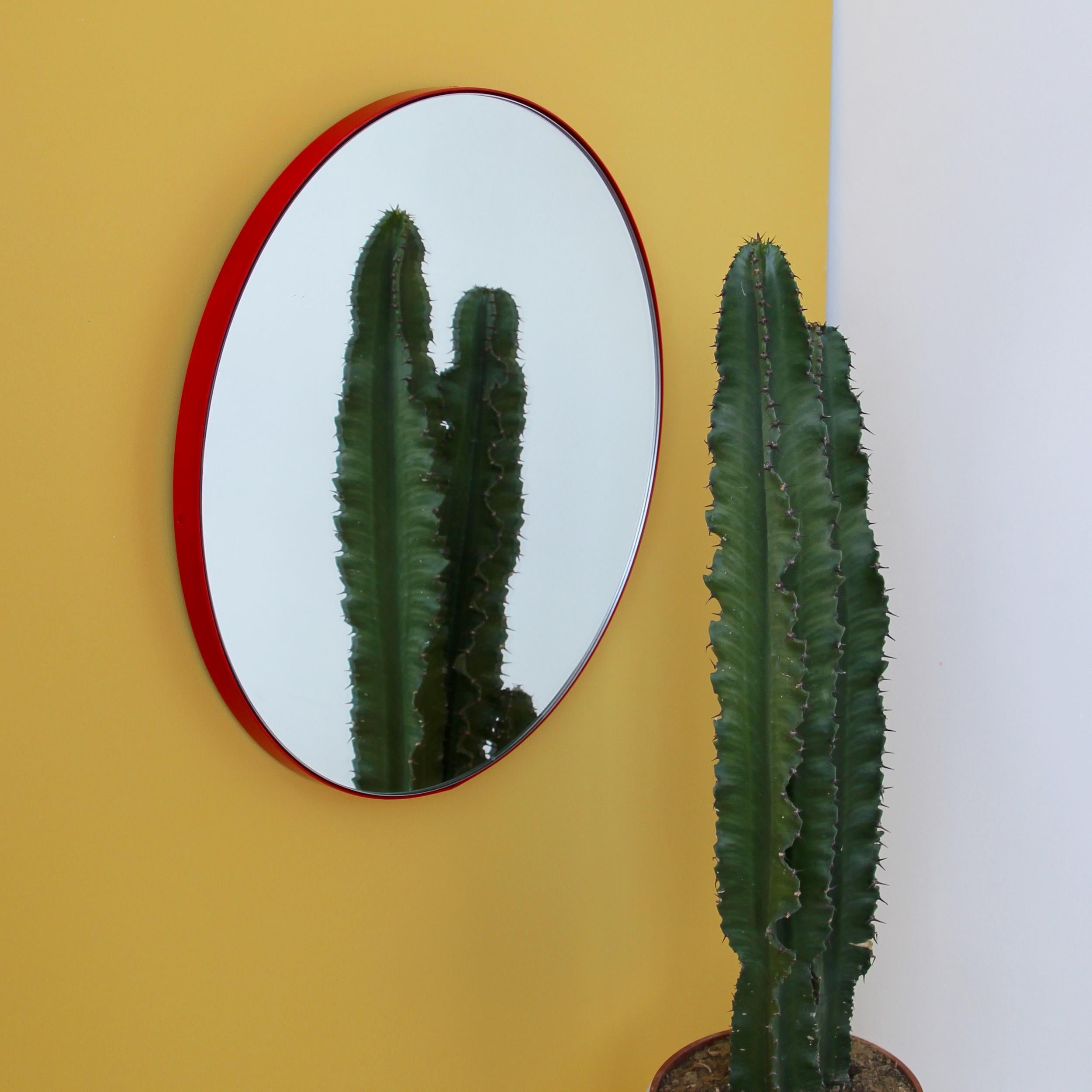 Contemporary Orbis Round Modern Mirror with Handcrafted Red Frame, XL For Sale