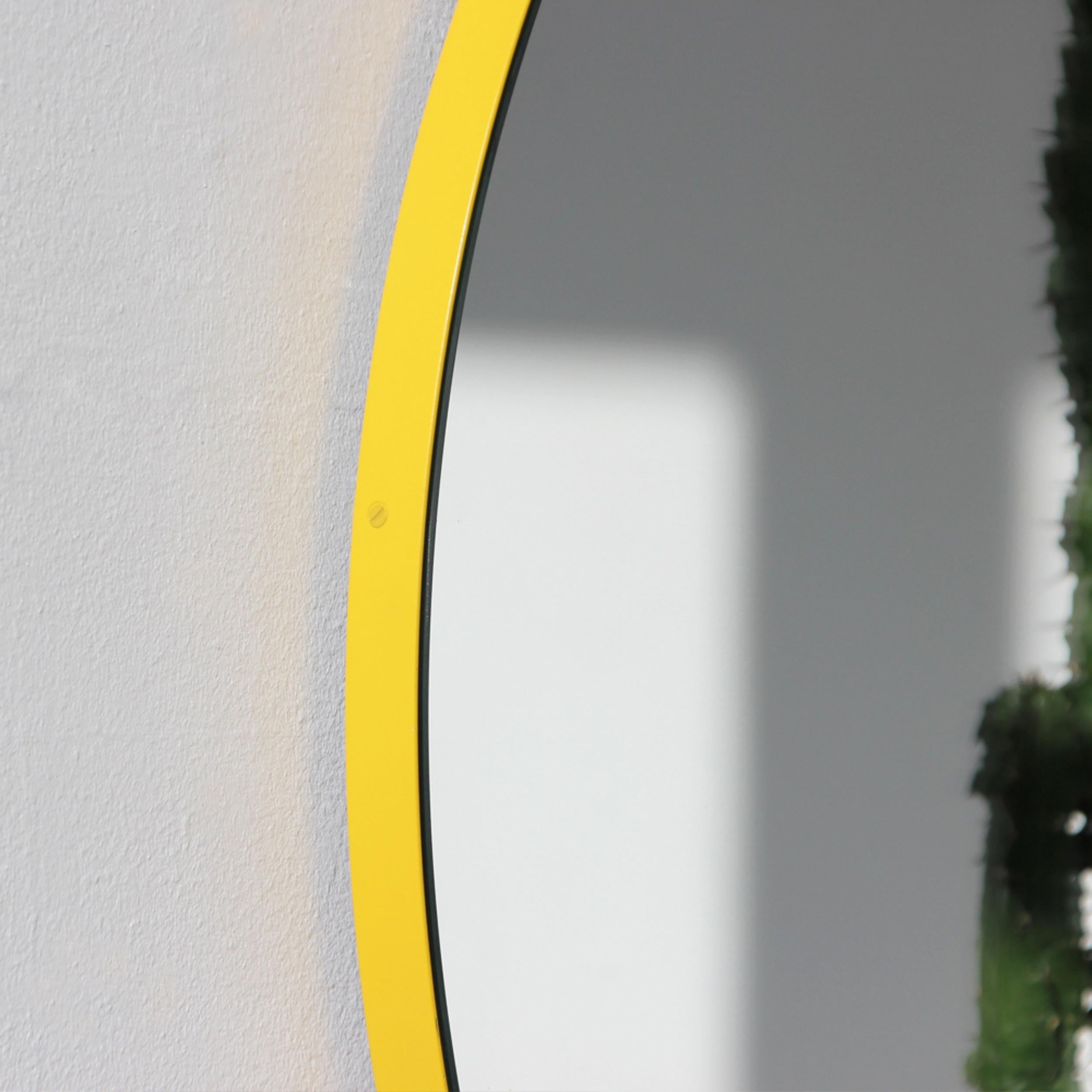 Powder-Coated Orbis Round Modern Handcrafted Mirror with a Yellow Frame, XL For Sale