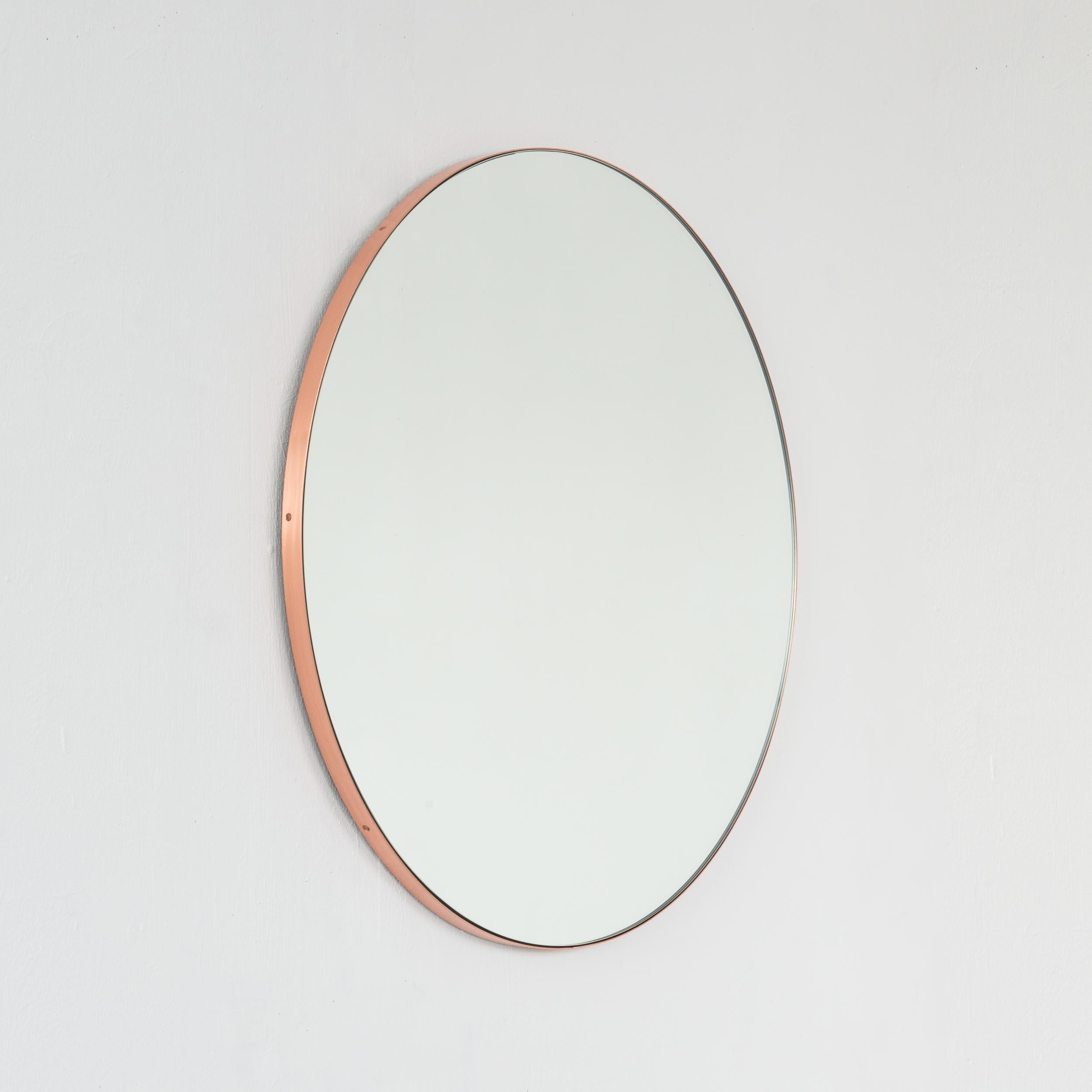 Orbis Round Modern Minimalist Handcrafted Mirror with Copper Frame, Large For Sale 3