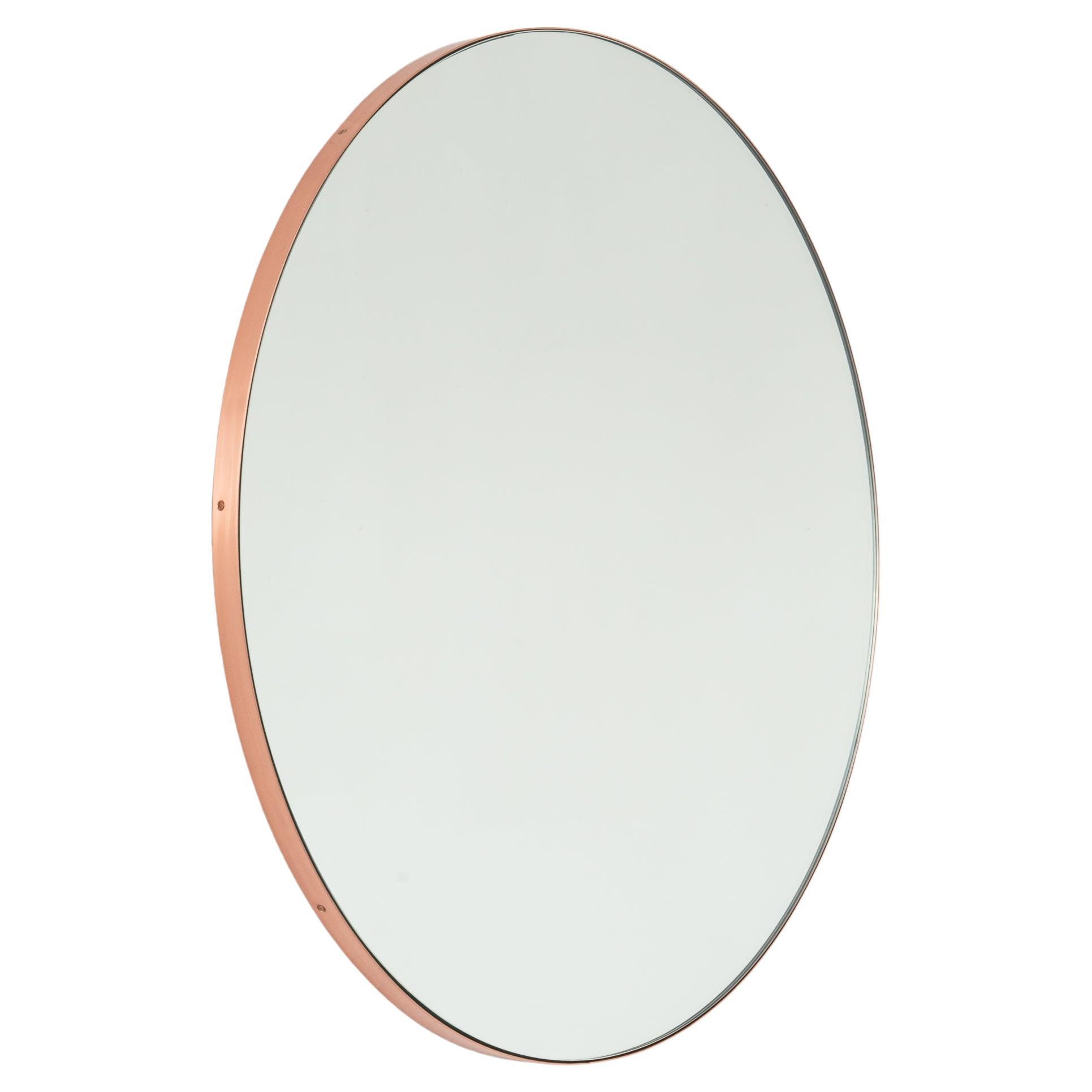Orbis Round Modern Minimalist Handcrafted Mirror with Copper Frame, Large For Sale