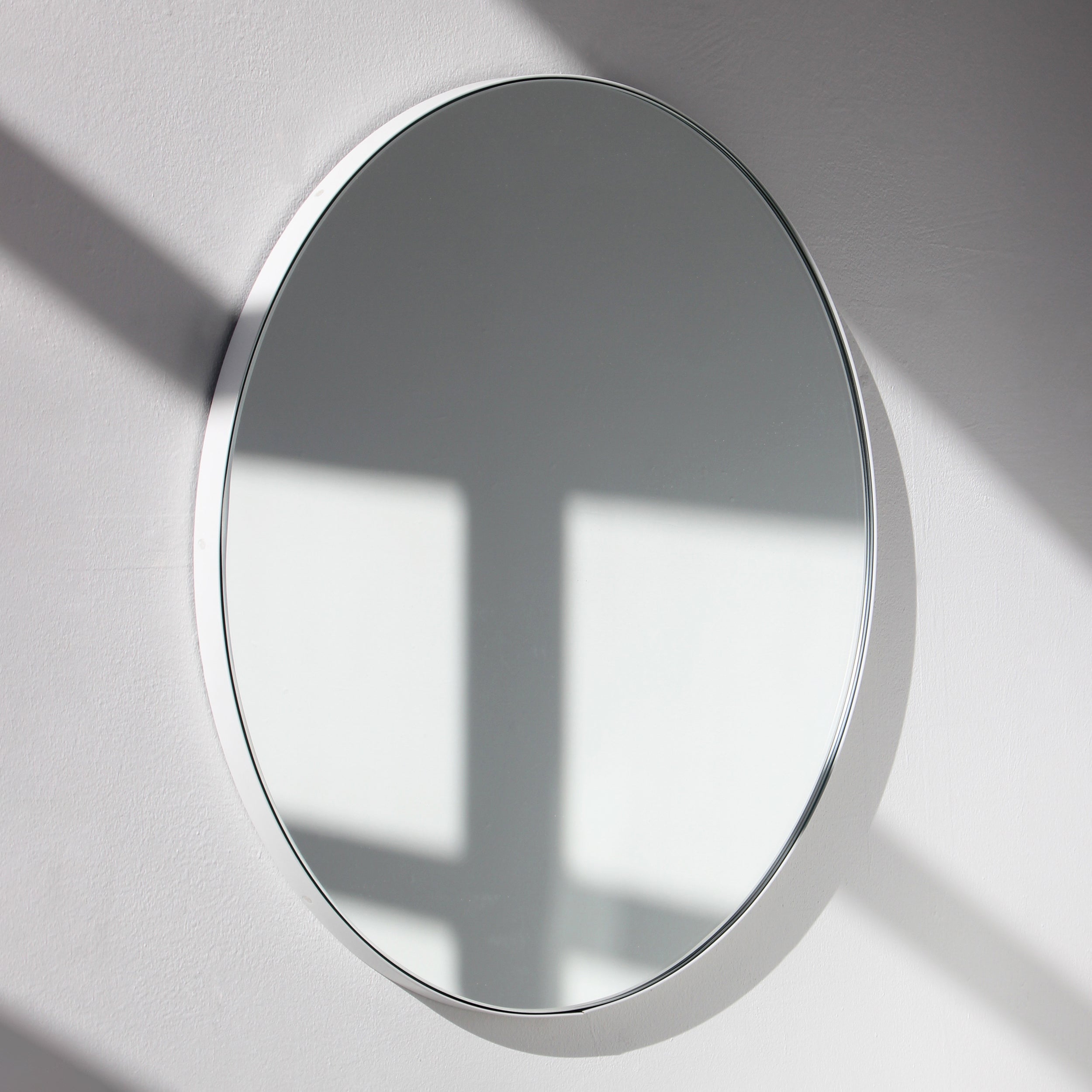 Orbis Round Modern Mirror with a White Frame, Small For Sale at 1stDibs